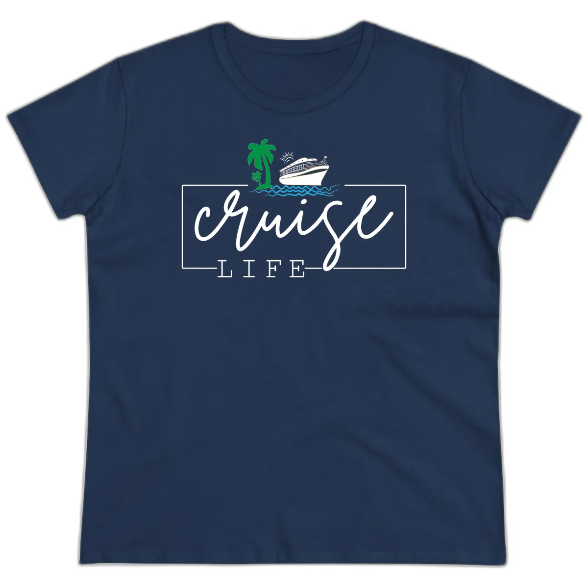Cruising Life Tropical Getaway Ladies Tee in Navy