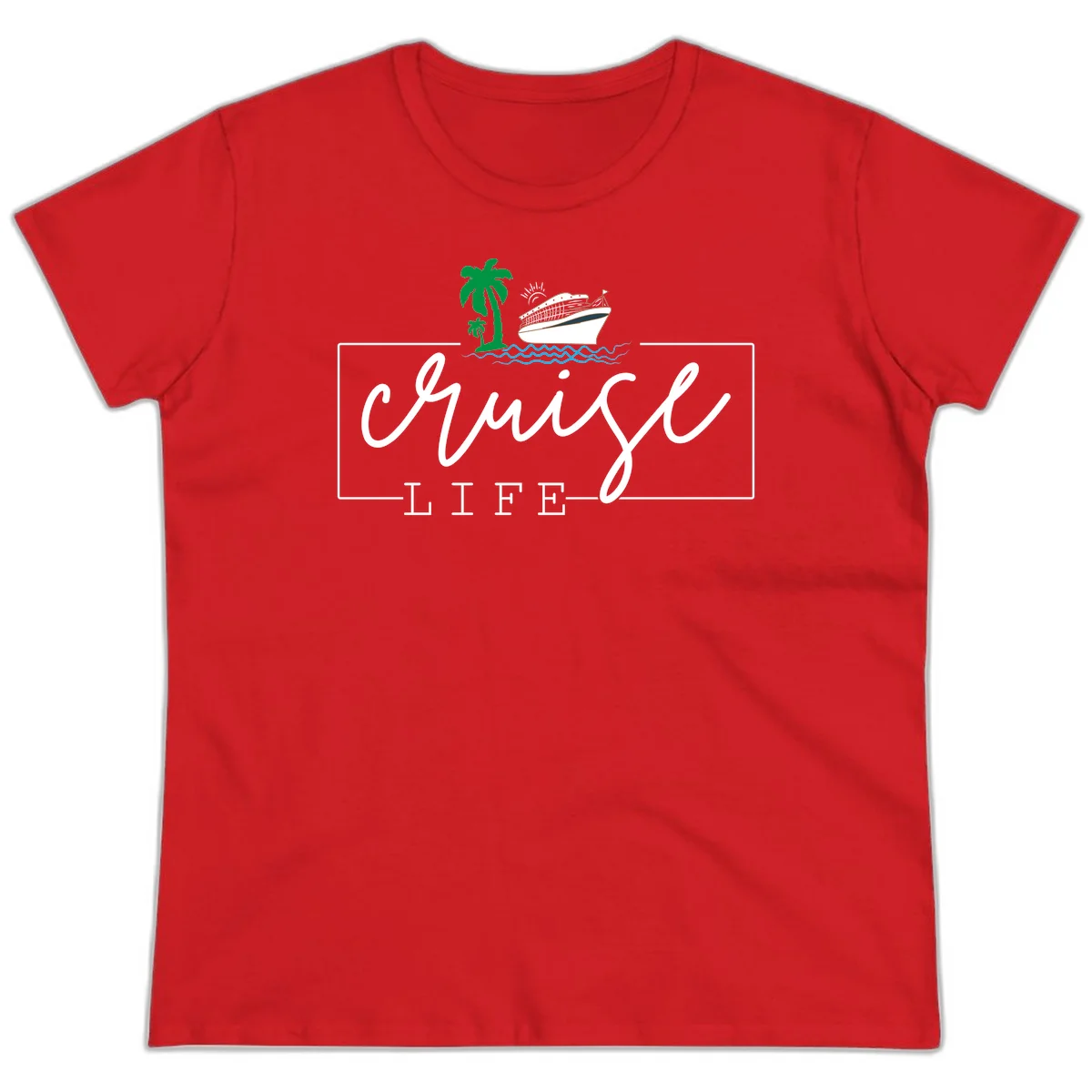 Cruising Life Tropical Getaway Ladies Tee in Red