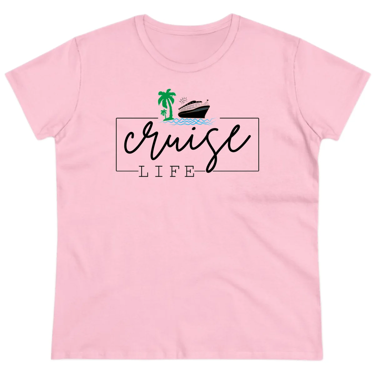 Cruising Life Tropical Getaway Ladies Tee in Light Pink