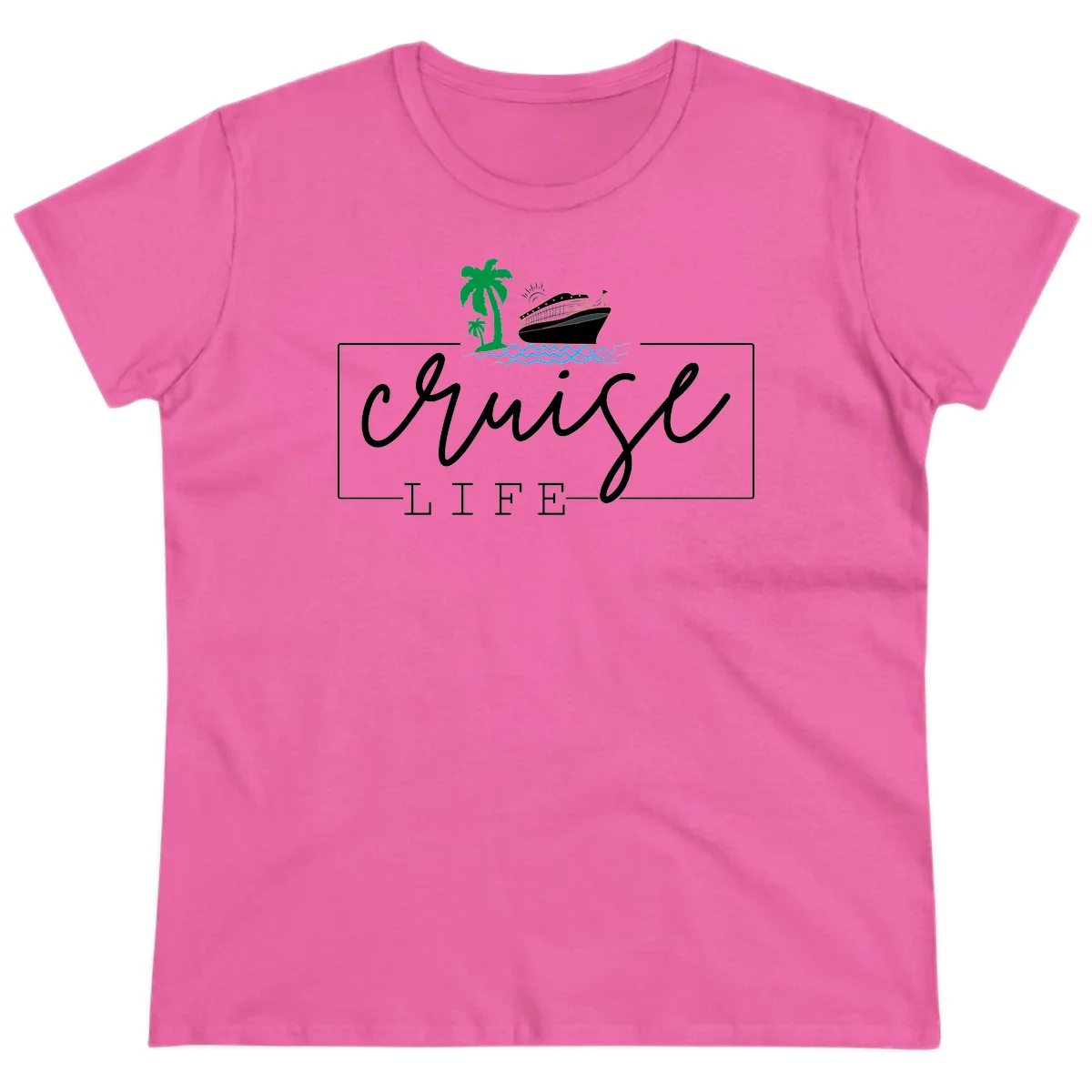 Cruising Life Tropical Getaway Ladies Tee in Azalea