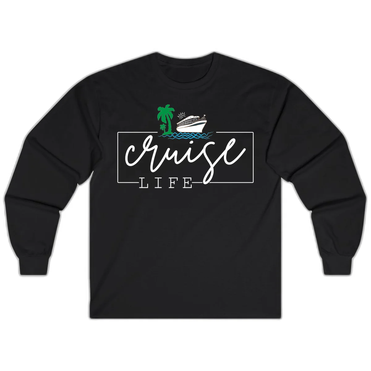 Cruising Life Tropical Getaway Long Sleeve Tee in Black