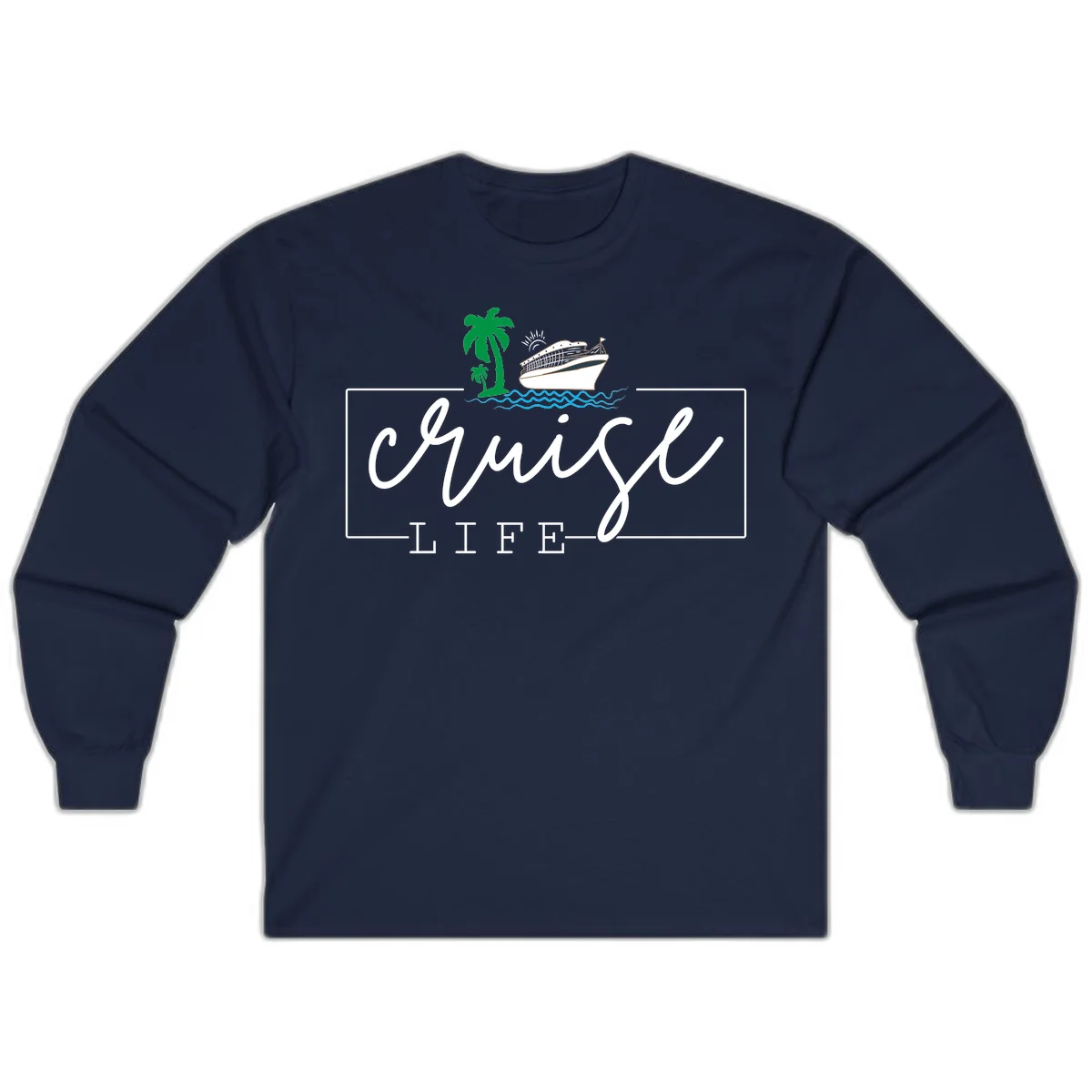 Cruising Life Tropical Getaway Long Sleeve Tee in Navy