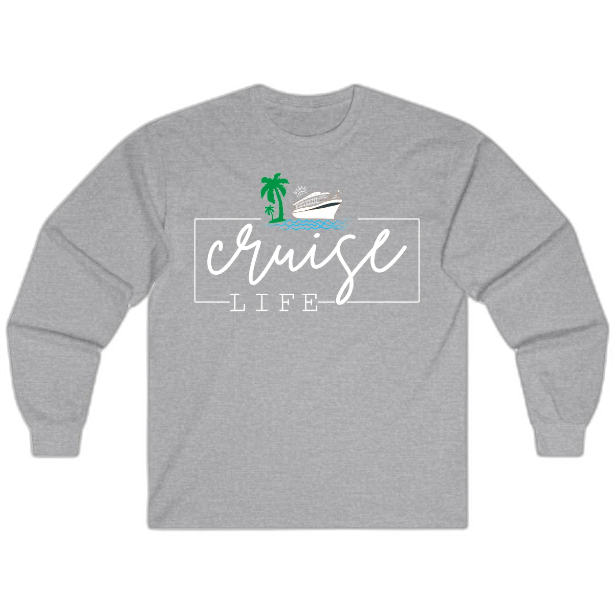Cruising Life Tropical Getaway Long Sleeve Tee in Sport Grey