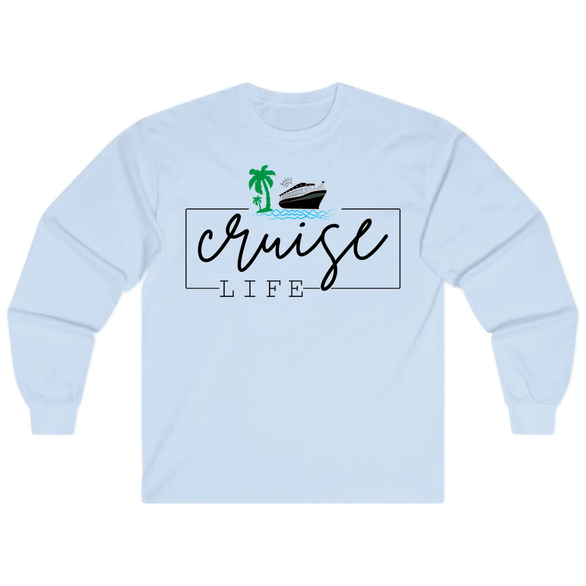 Cruising Life Tropical Getaway Long Sleeve Tee in Light Blue