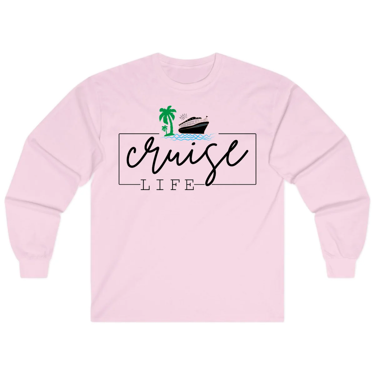 Cruising Life Tropical Getaway Long Sleeve Tee in Light Pink