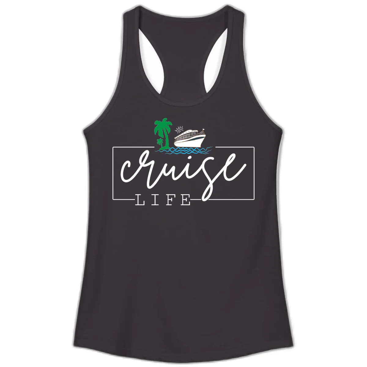 Cruising Life Tropical Getaway Ladies Tank Top in Black
