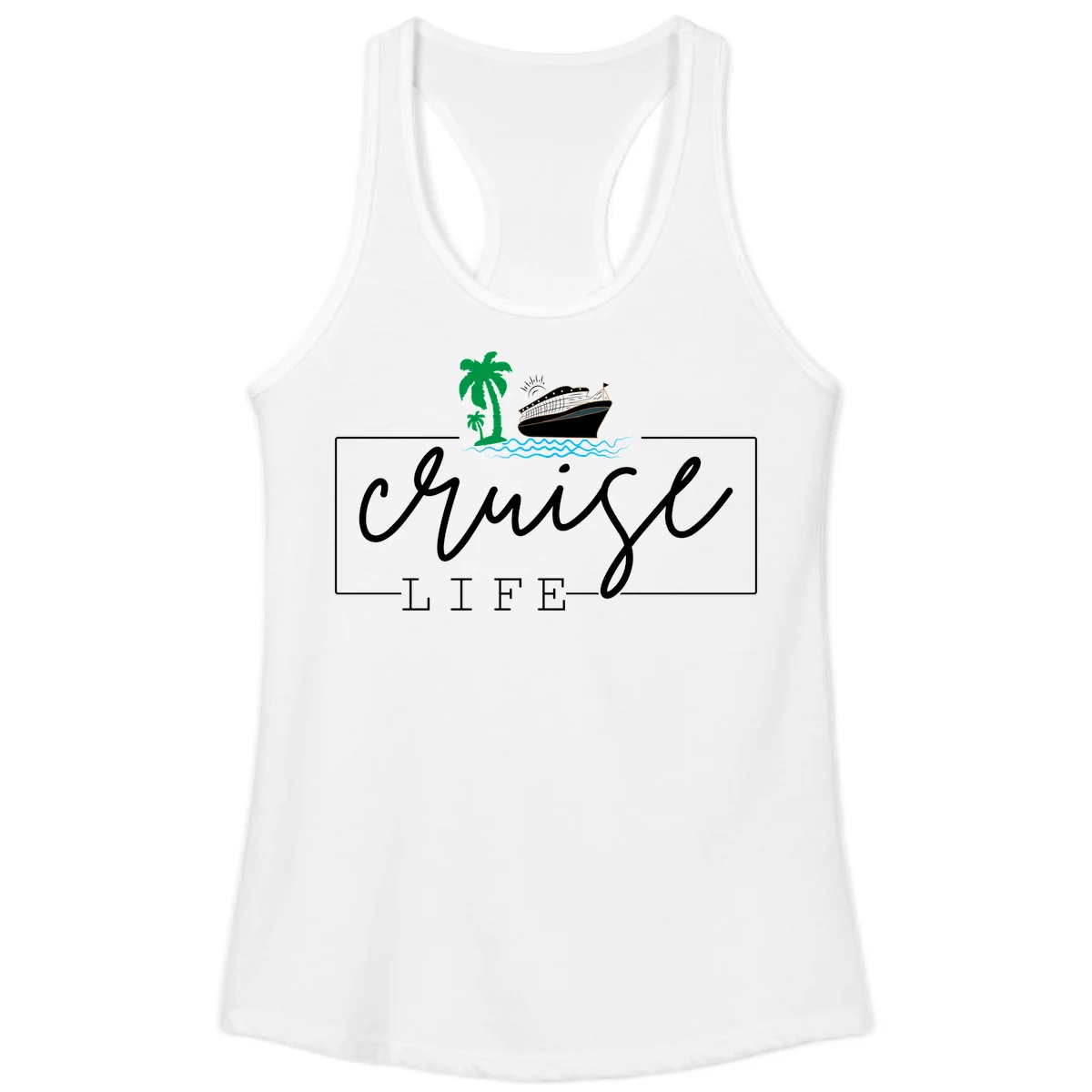 Cruising Life Tropical Getaway Ladies Tank Top in White