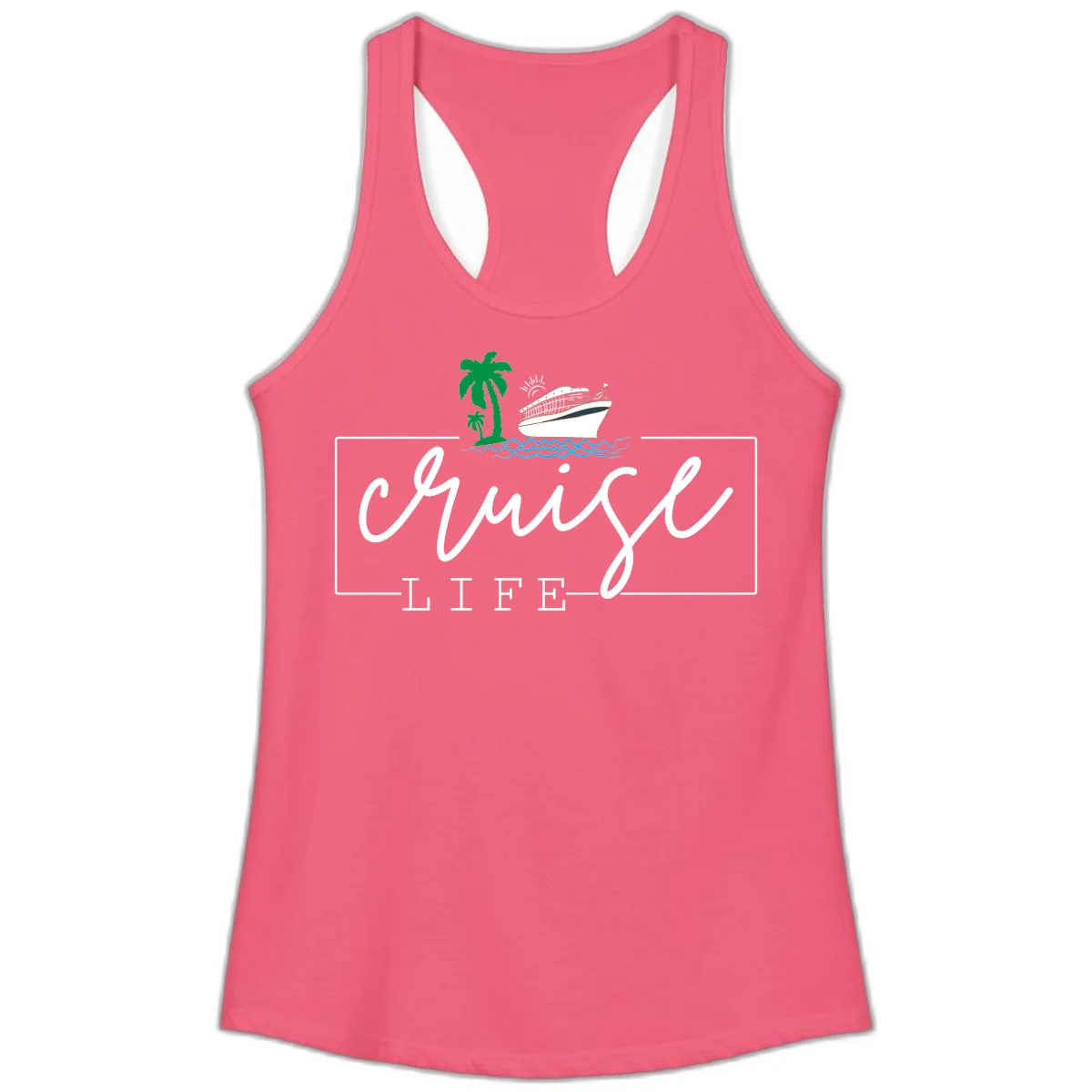 Cruising Life Tropical Getaway Ladies Tank Top in Hot Pink