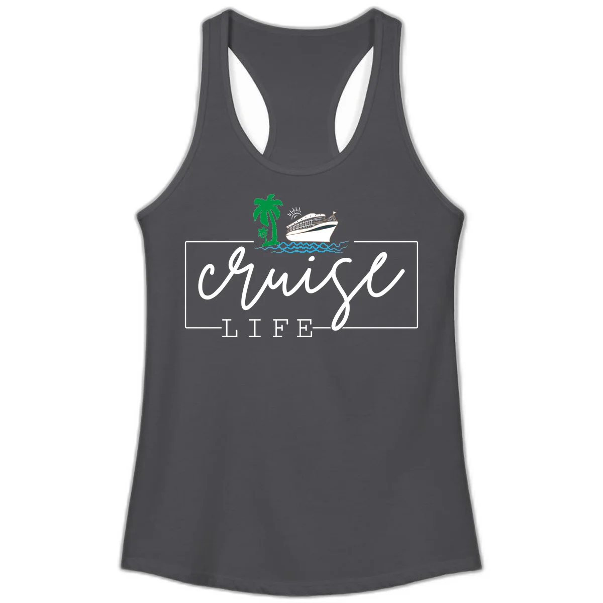 Cruising Life Tropical Getaway Ladies Tank Top in Solid Dark Gray