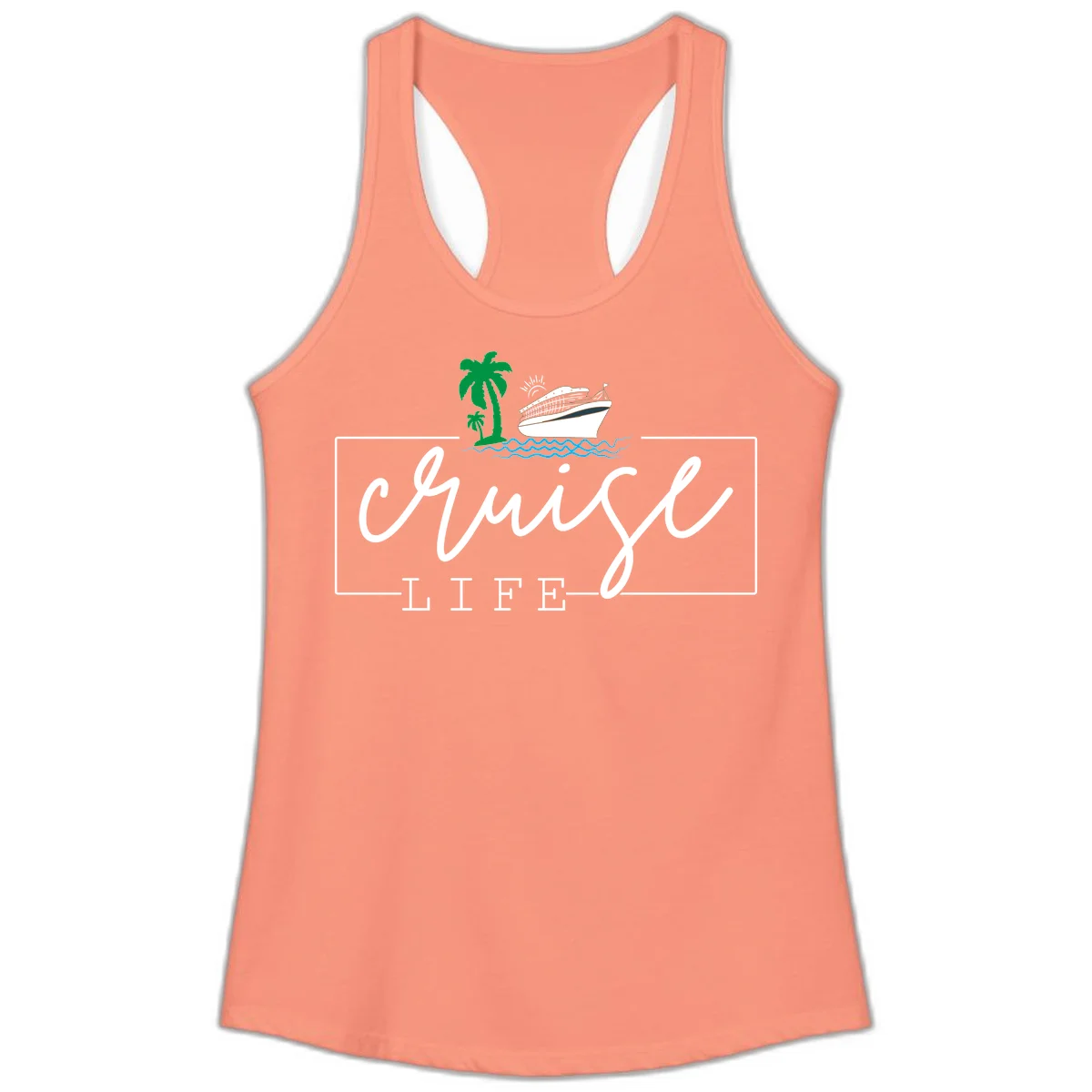 Cruising Life Tropical Getaway Ladies Tank Top in Solid Light Orange