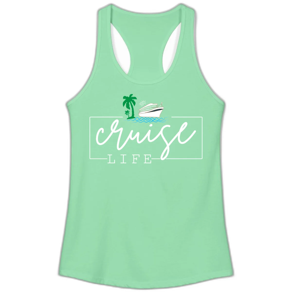 Cruising Life Tropical Getaway Ladies Tank Top in Solid Mint