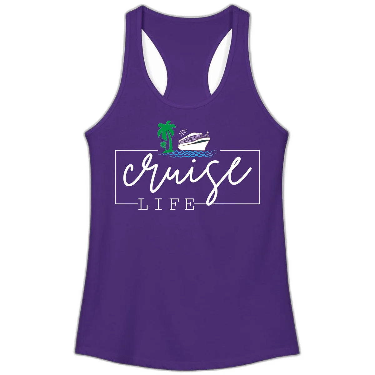 Cruising Life Tropical Getaway Ladies Tank Top in Solid Purple Rush
