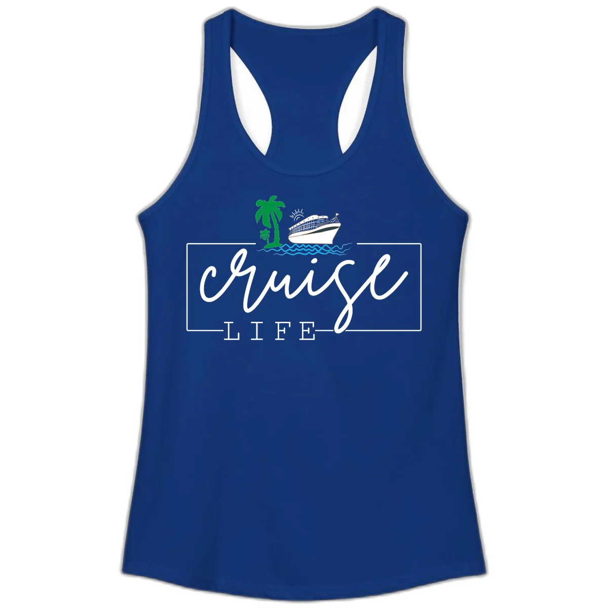 Cruising Life Tropical Getaway Ladies Tank Top in Solid Royal
