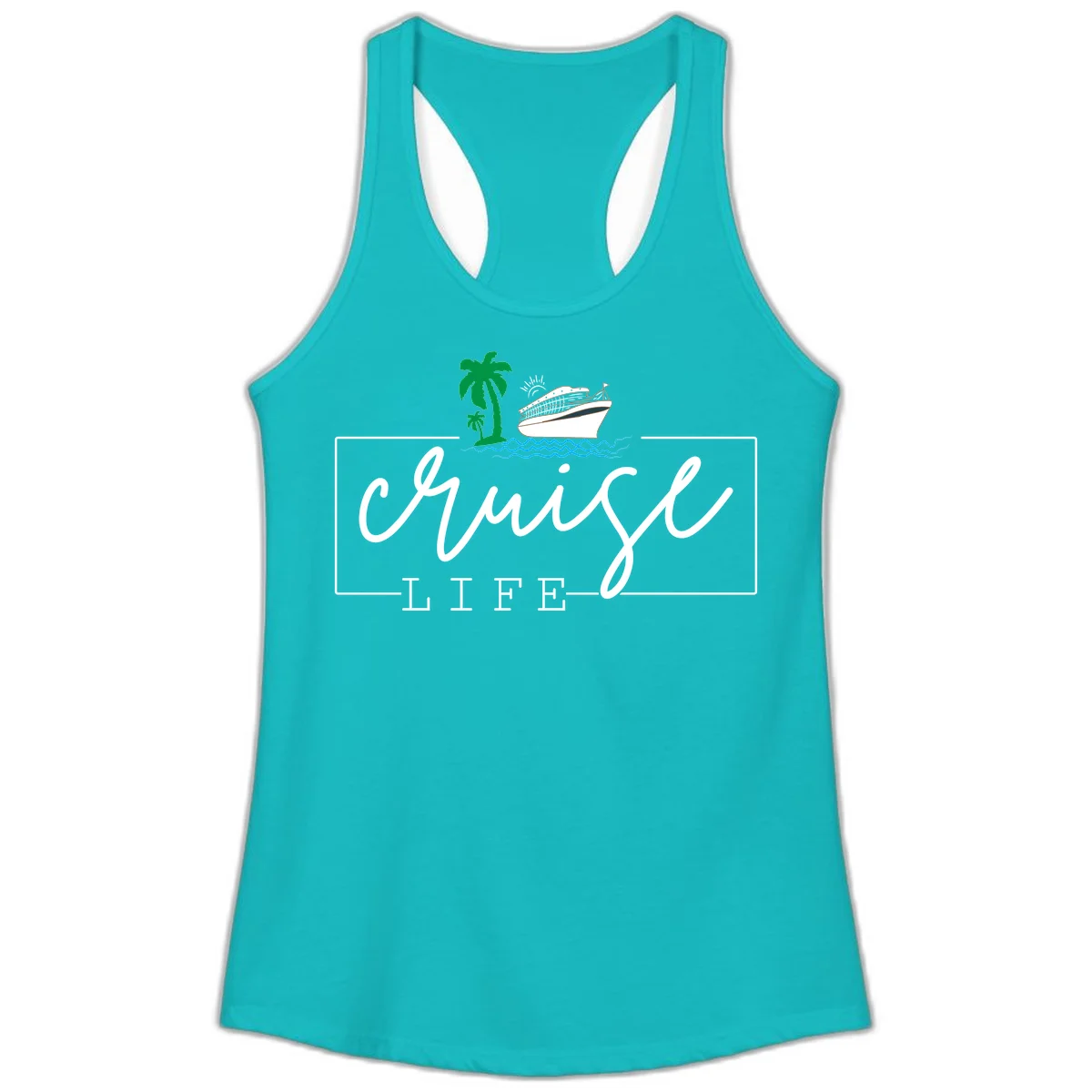 Cruising Life Tropical Getaway Ladies Tank Top in Tahiti Blue