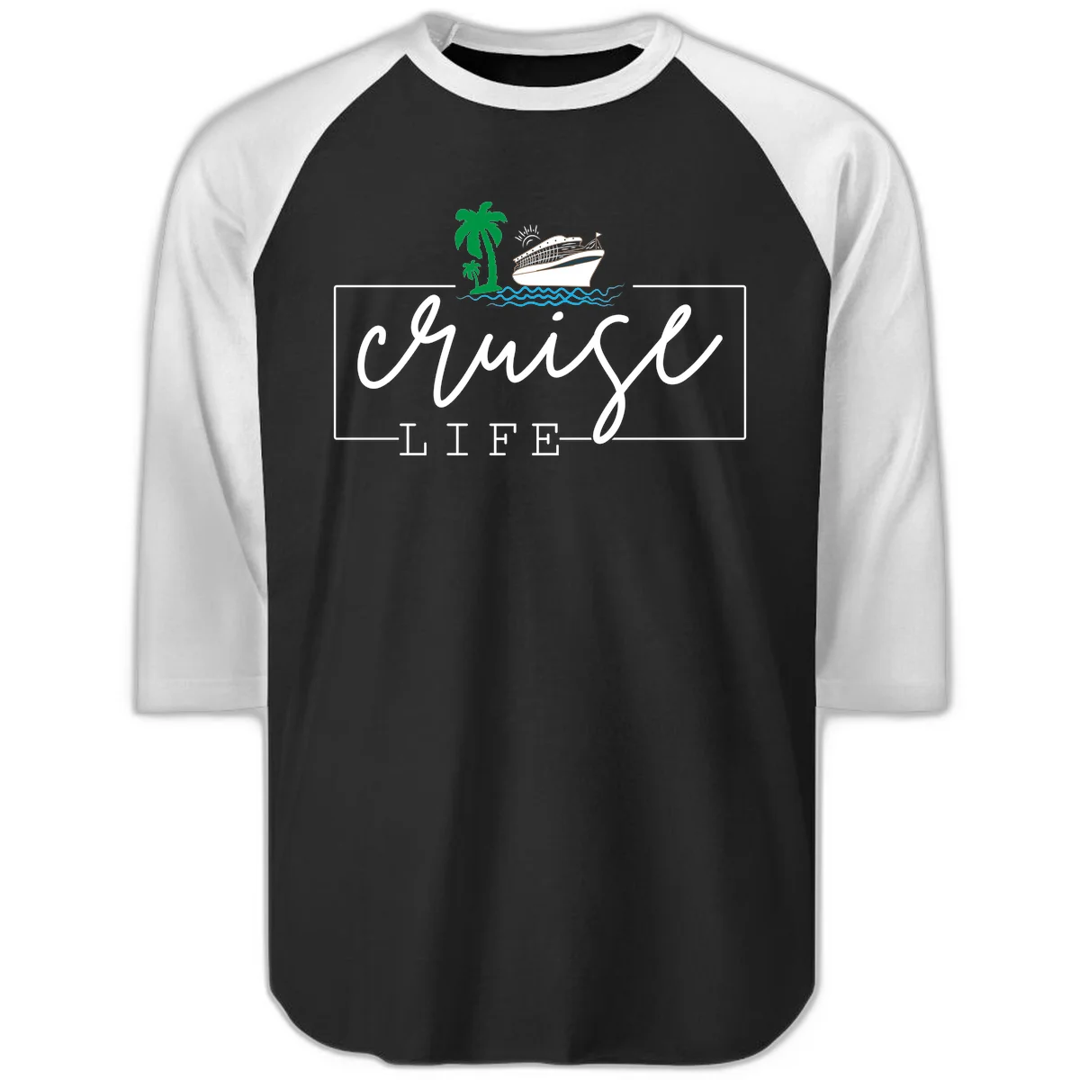 Cruising Life Tropical Getaway Raglan 3/4 Tee in Black White
