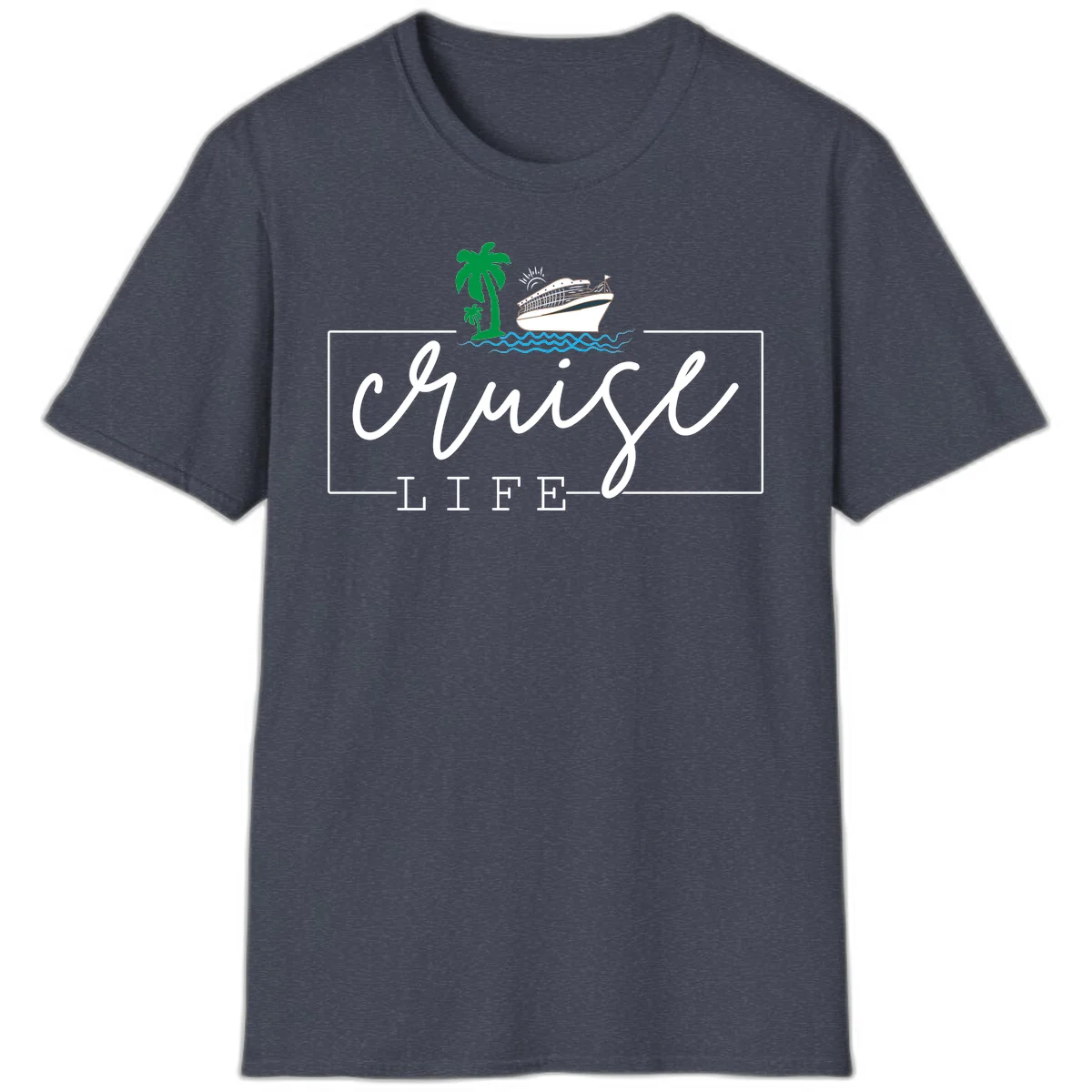 Cruising Life Tropical Getaway T-Shirt in Heather Navy