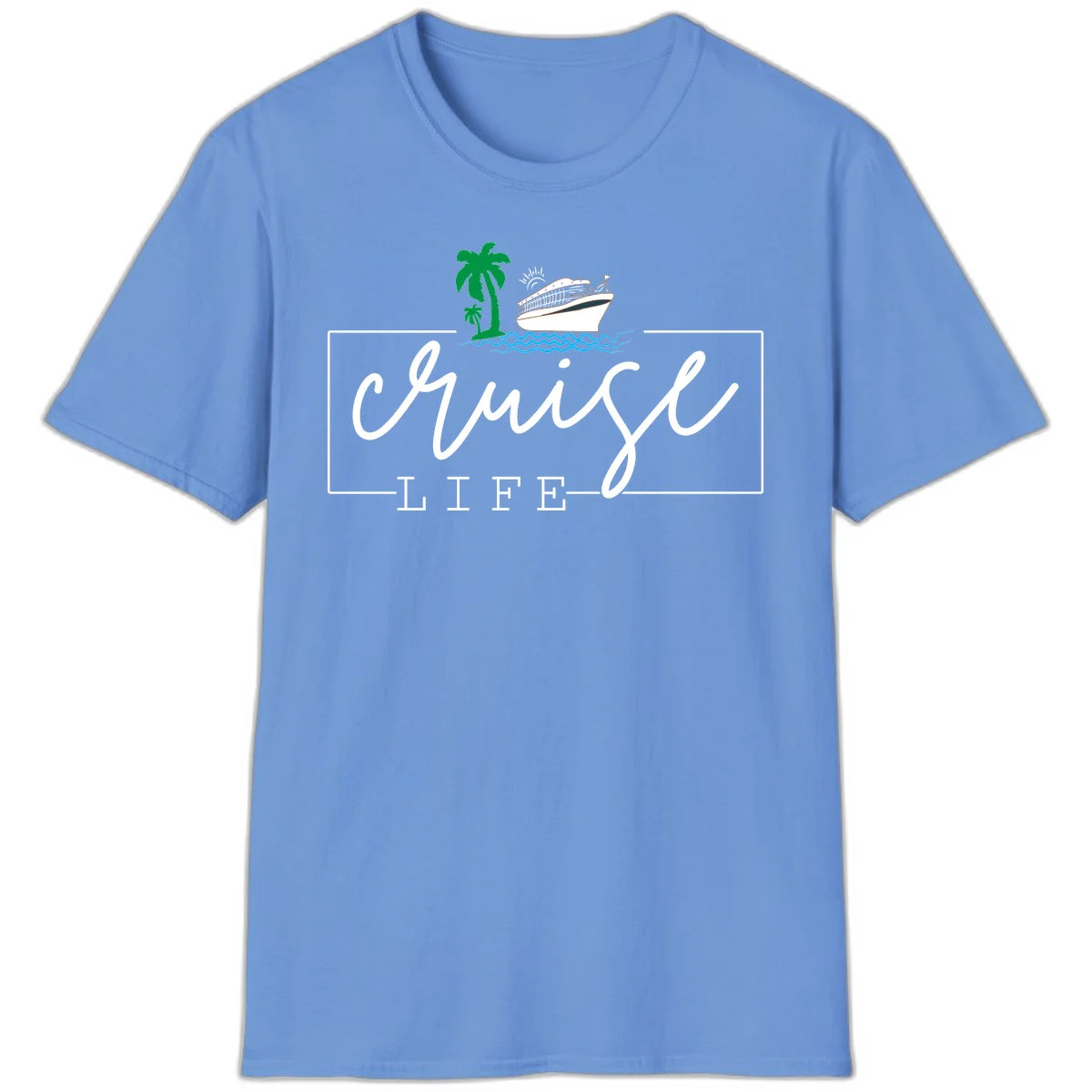 Cruising Life Tropical Getaway T-Shirt in Carolina Blue