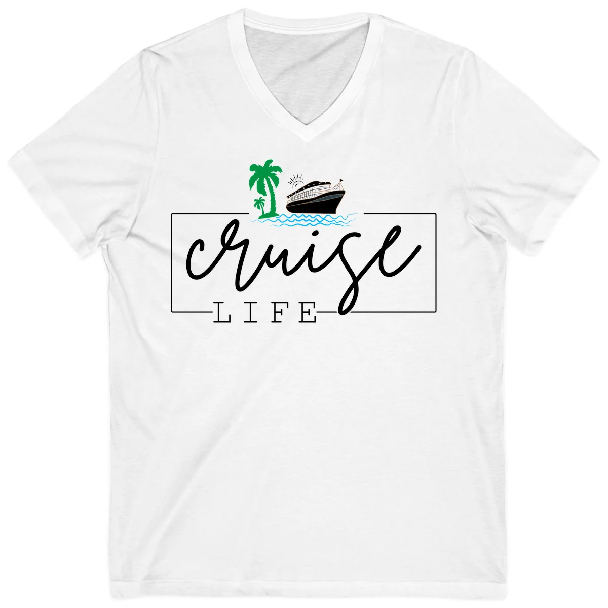 Cruising Life Tropical Getaway V-Neck Tee in White