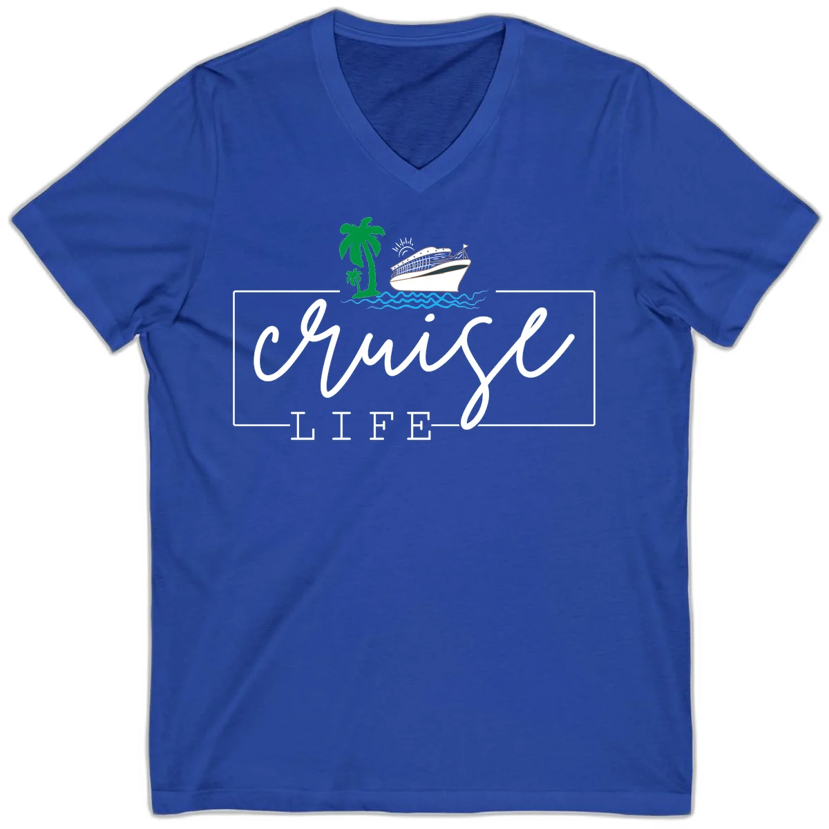 Cruising Life Tropical Getaway V-Neck Tee in True Royal