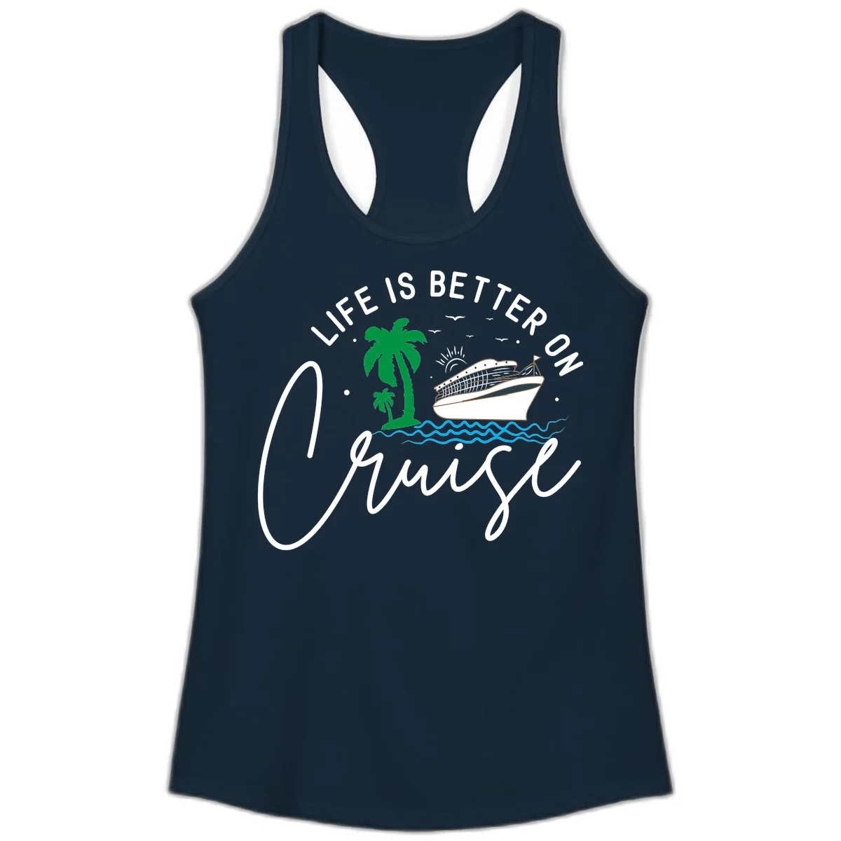 Life Is Better On Chill Ladies Tank in Solid Midnight Navy