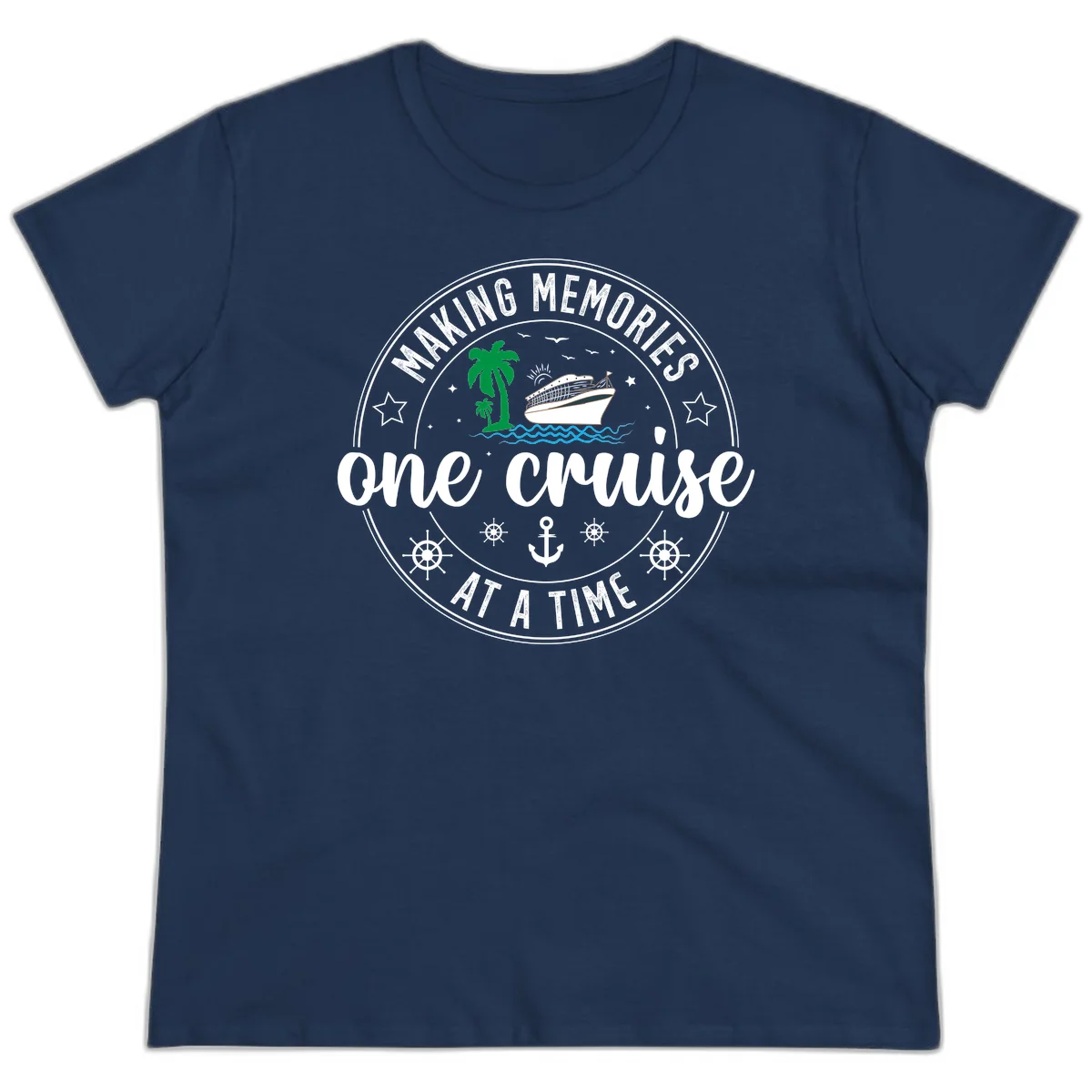 Making Memories One Cruise At A Time Ladies Tee in Navy