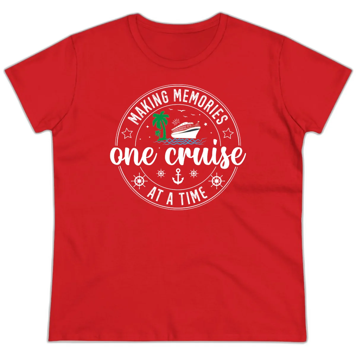 Making Memories One Cruise At A Time Ladies Tee in Red