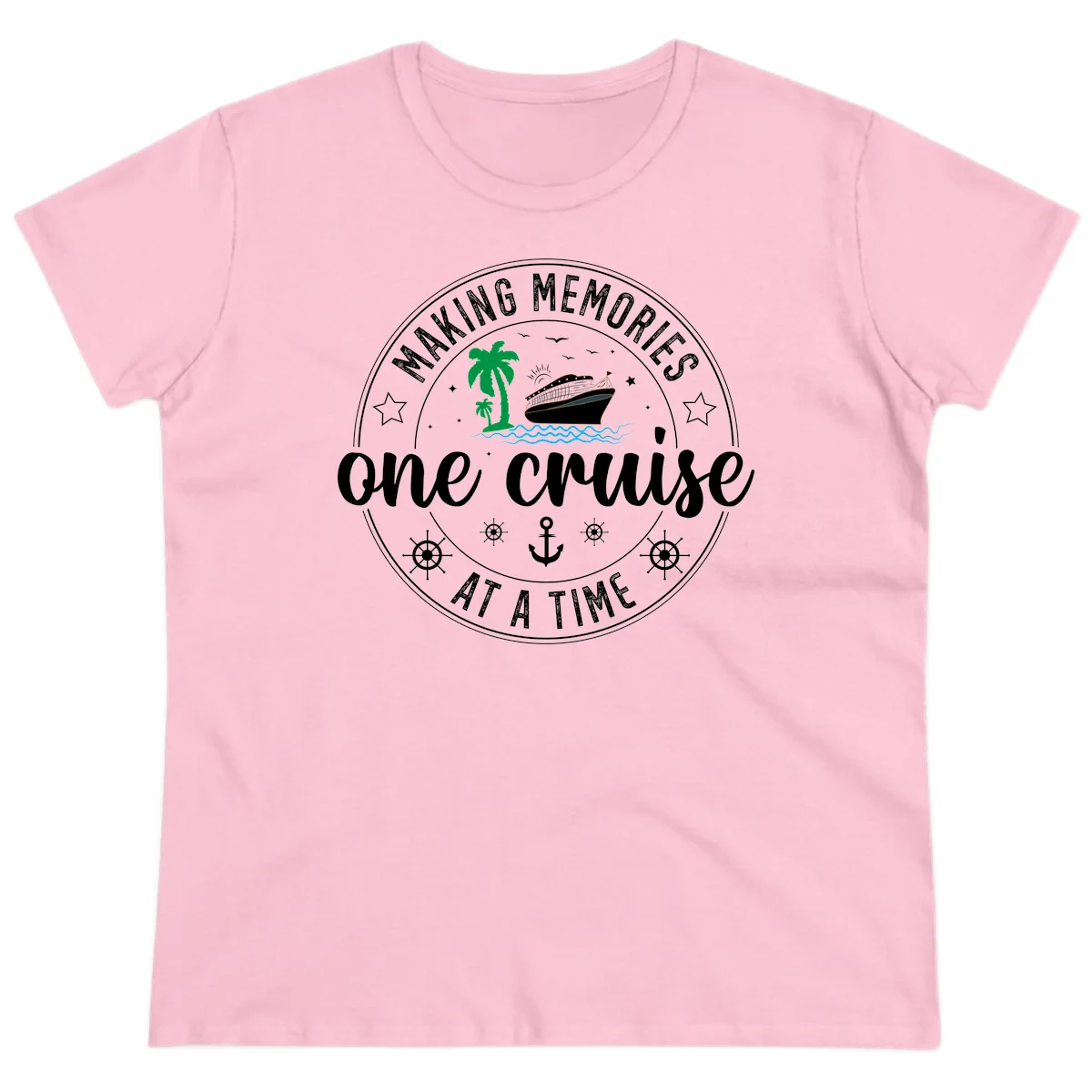 Making Memories One Cruise At A Time Ladies Tee in Light Pink