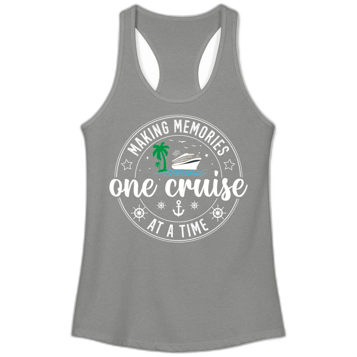 Making Memories One Cruise At A Time Ladies Tank in Heather Grey