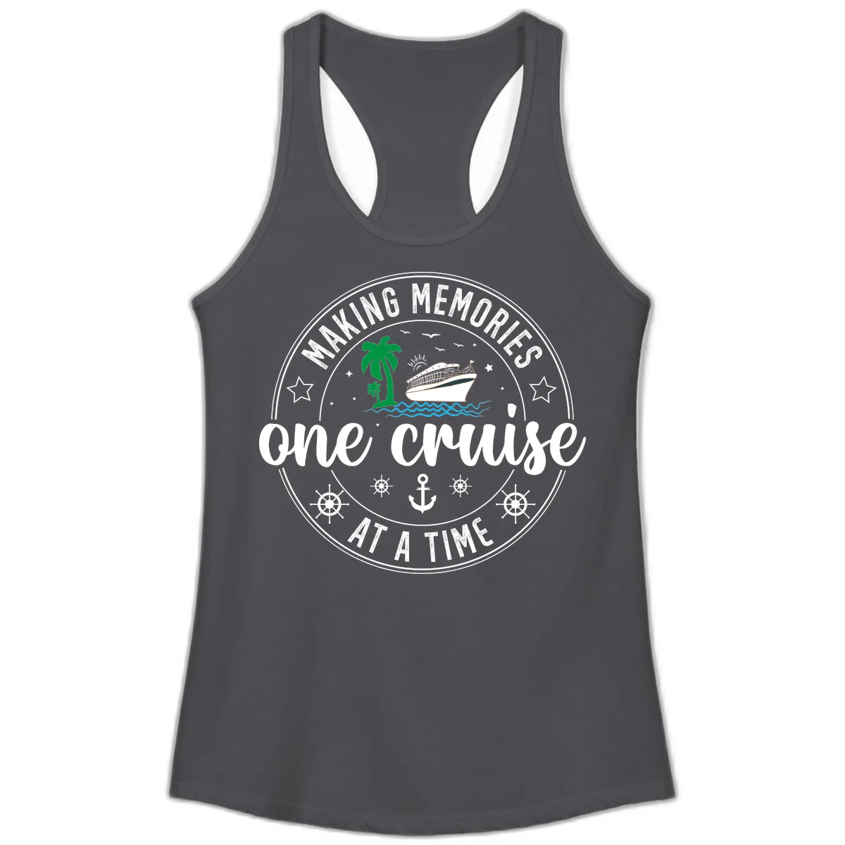 Making Memories One Cruise At A Time Ladies Tank in Solid Dark Gray