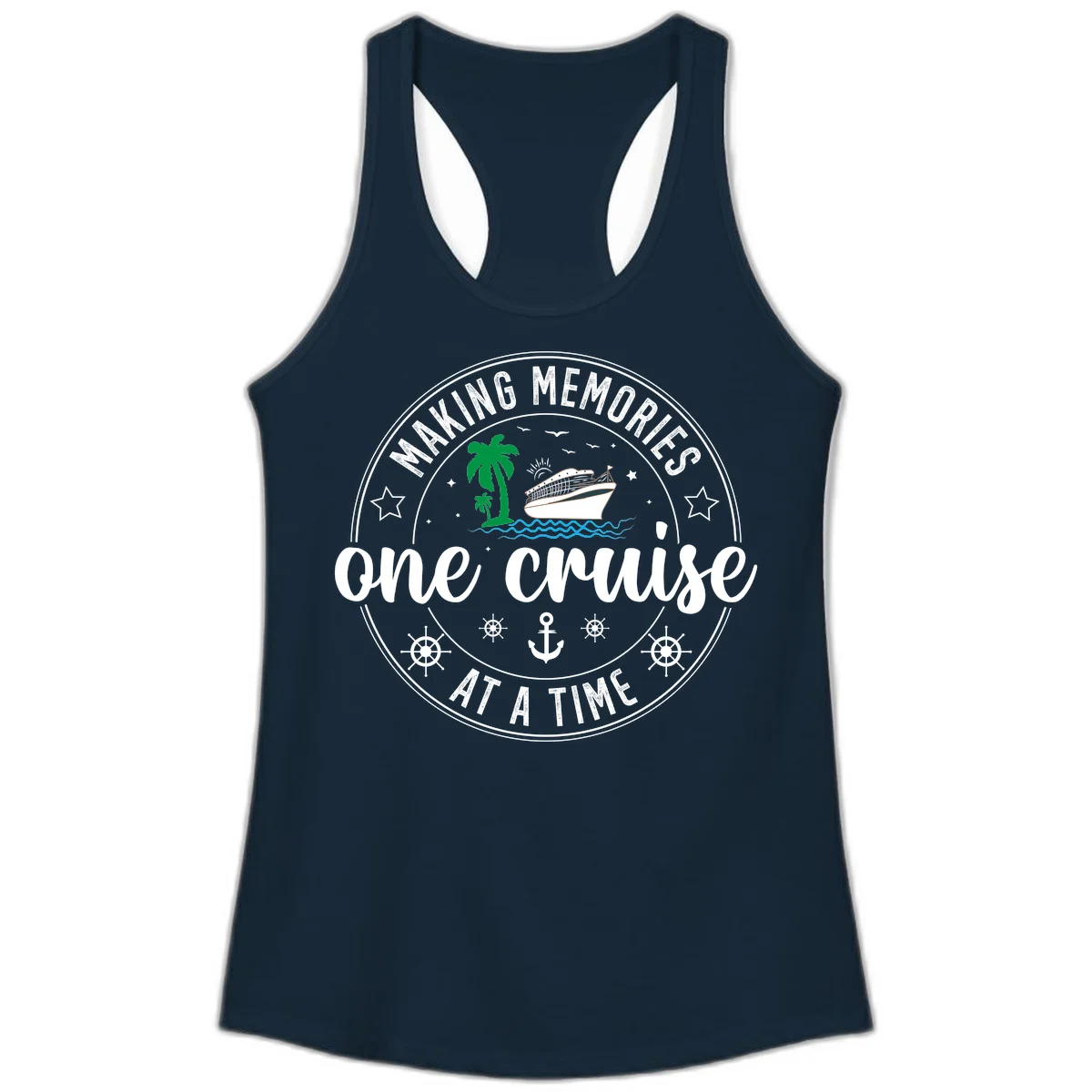Making Memories One Cruise At A Time Ladies Tank in Solid Midnight Navy