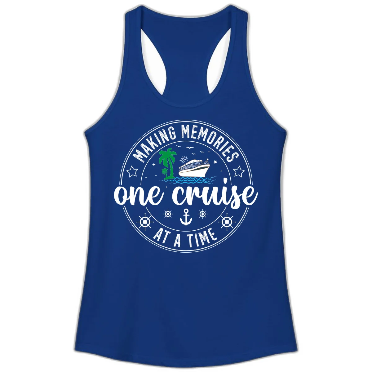 Making Memories One Cruise At A Time Ladies Tank in Solid Royal