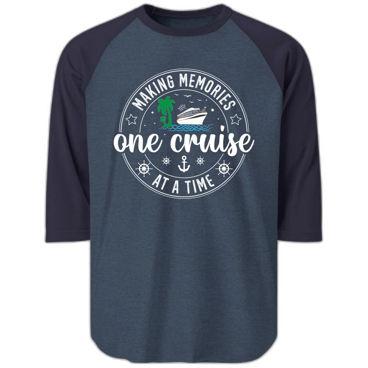 Making Memories One Cruise At A Time Raglan 3/4 in Heather Denim Navy