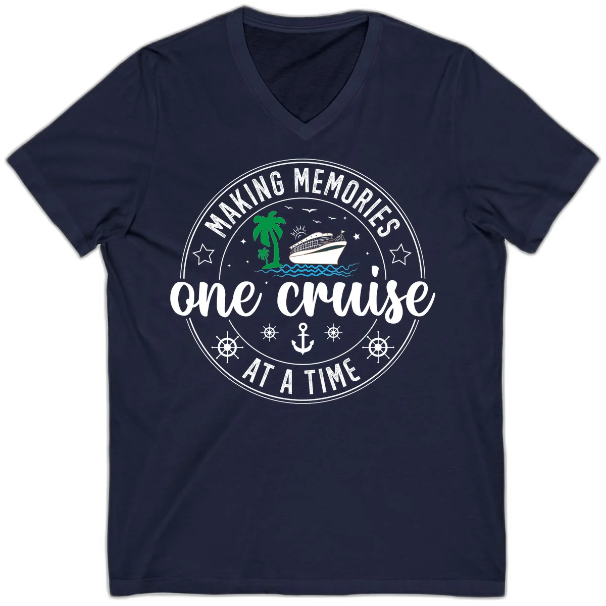 Making Memories One Cruise At A Time V-Neck in Navy
