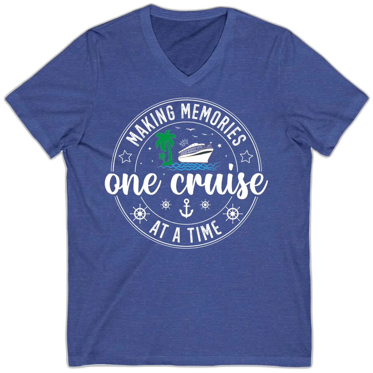 Making Memories One Cruise At A Time V-Neck in Heather True Royal