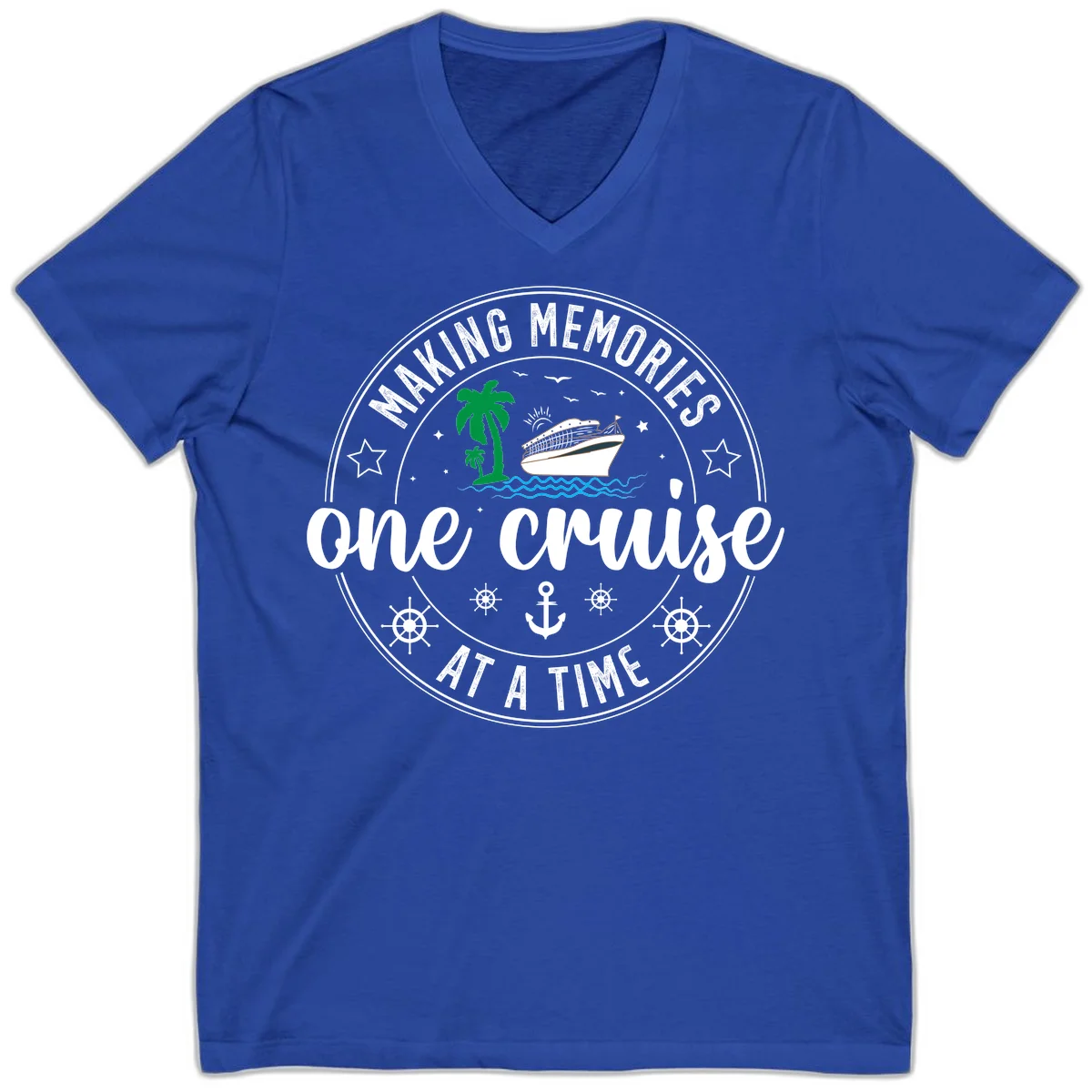 Making Memories One Cruise At A Time V-Neck in True Royal