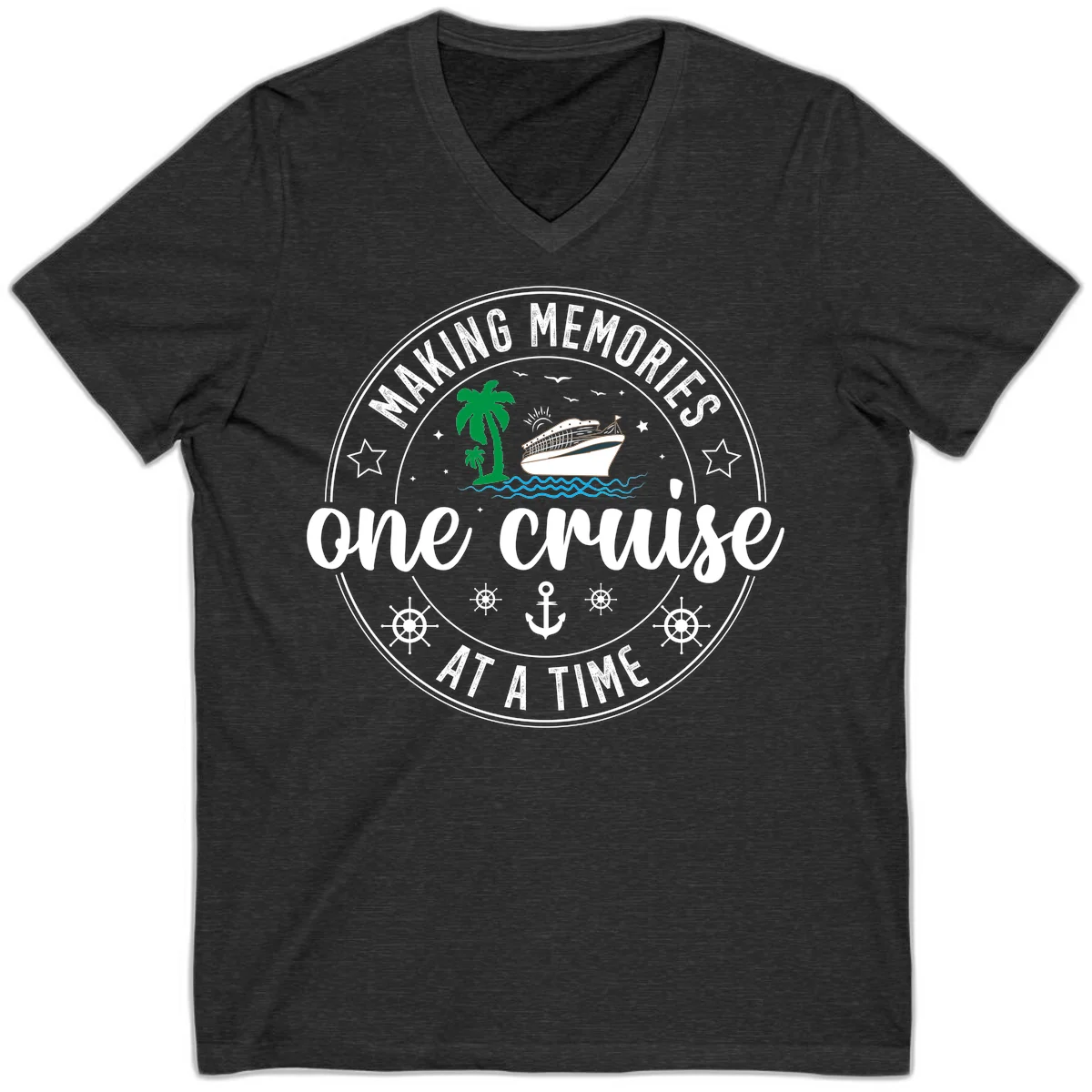 Making Memories One Cruise At A Time V-Neck in Dark Grey Heather