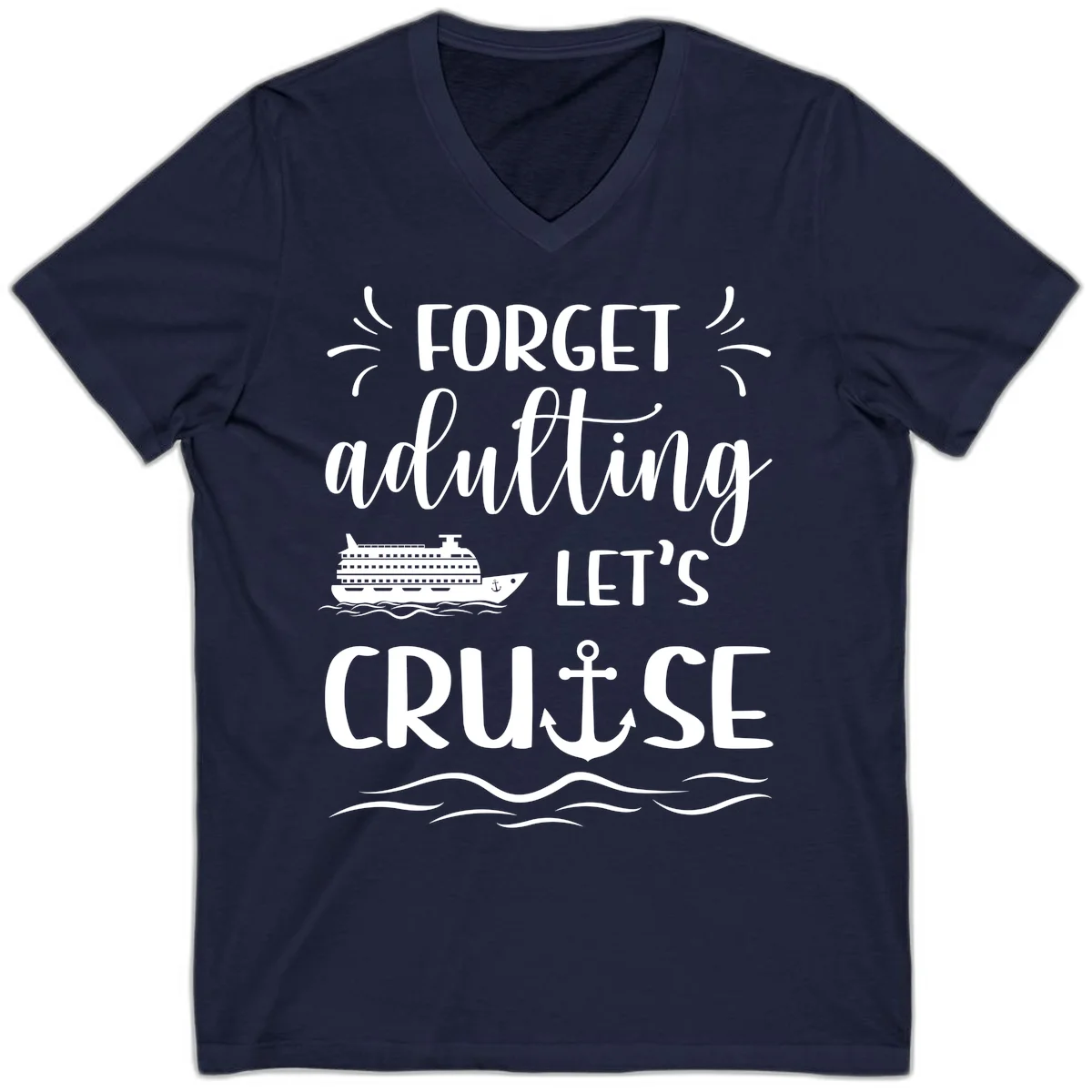 Forget Adulting Let's Cruise V-Neck in Navy