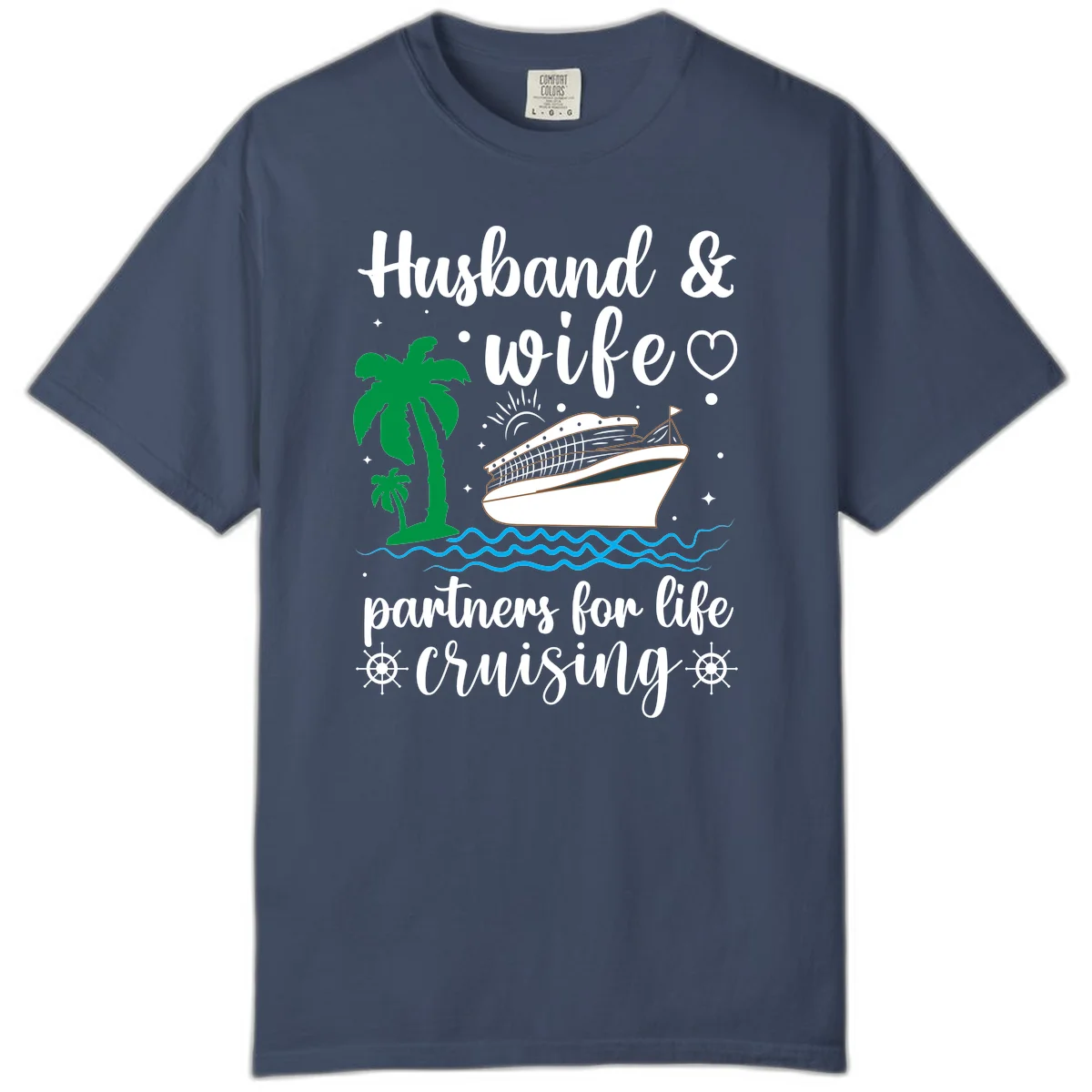 Husband & Wife Partners For Life Cruising Comfort Color Tee in Midnight