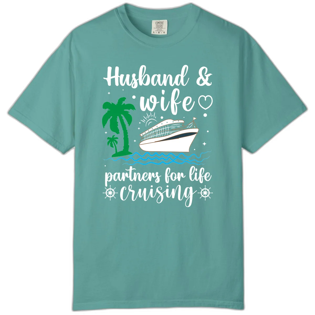 Husband & Wife Partners For Life Cruising Comfort Color Tee in Seafoam