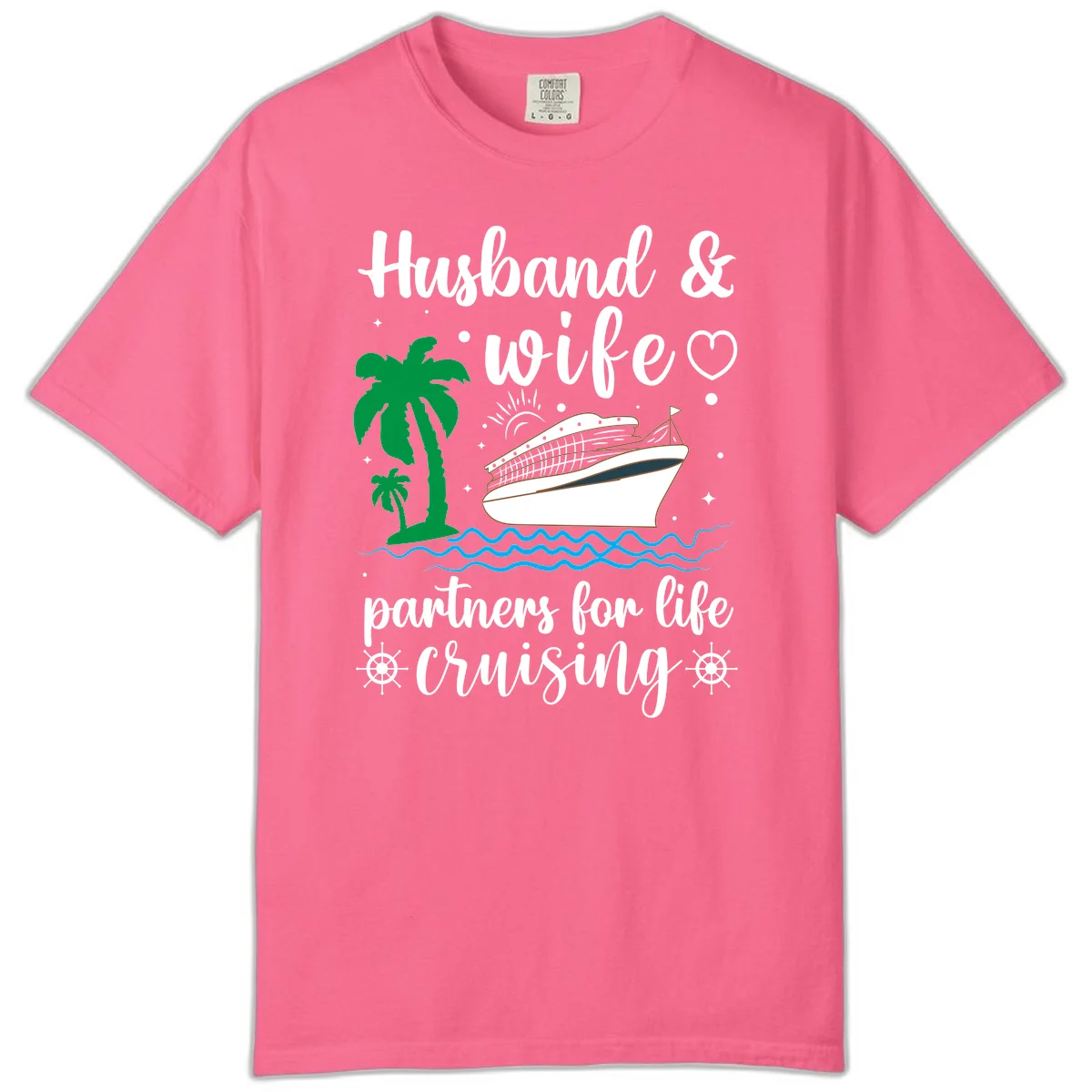 Husband & Wife Partners For Life Cruising Comfort Color Tee in Crunchberry