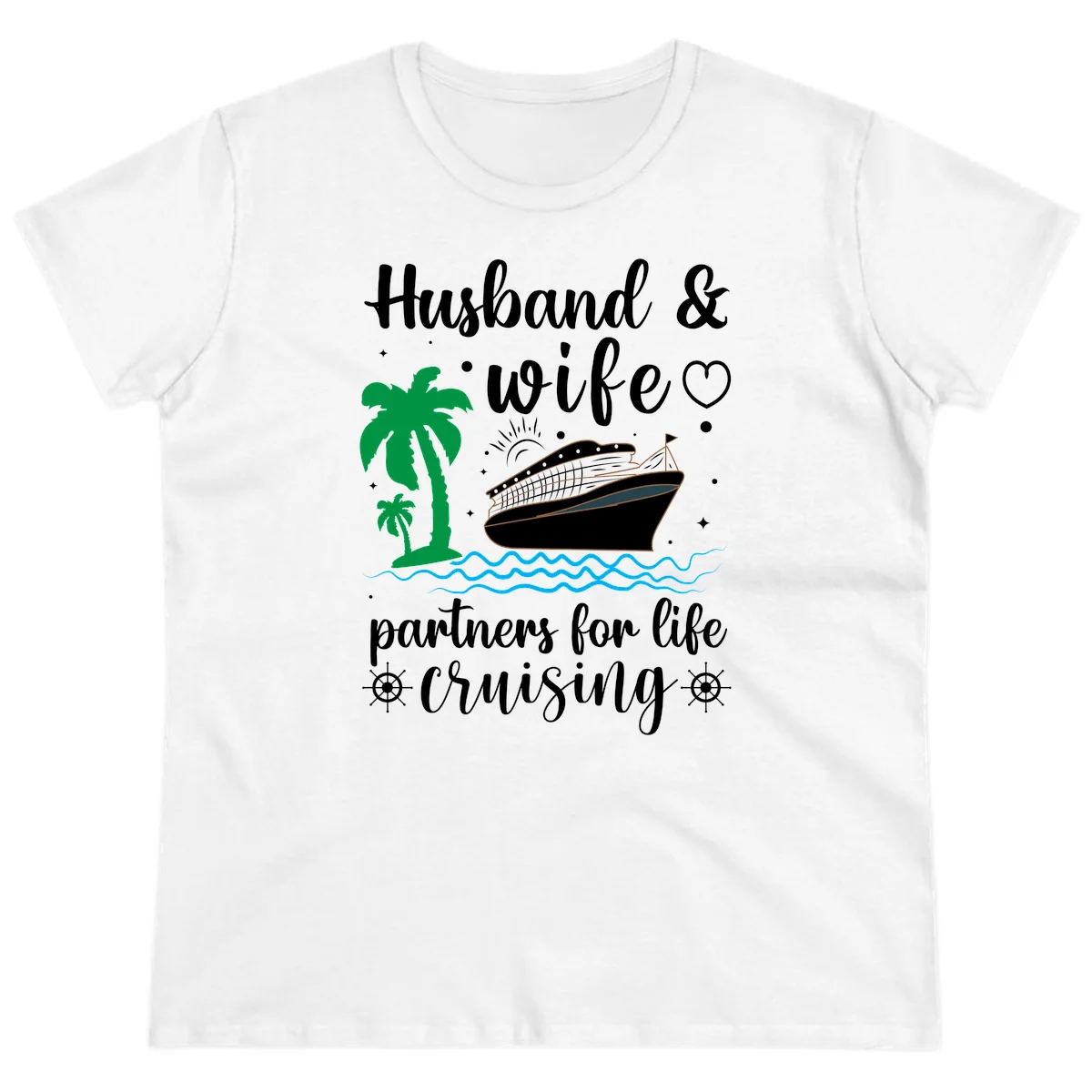 Husband & Wife Partners For Life Cruising Ladies Tee in White