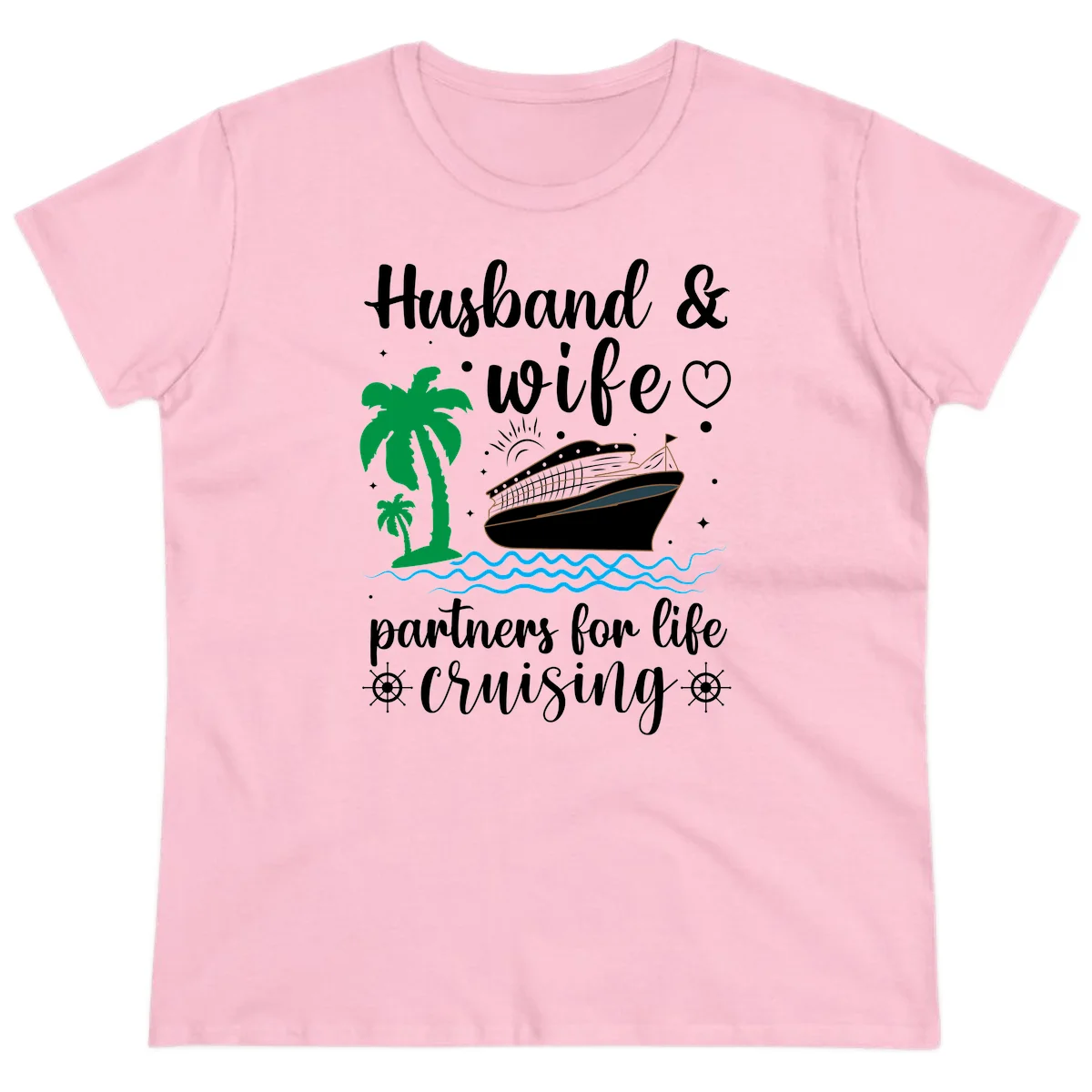 Husband & Wife Partners For Life Cruising Ladies Tee in Light Pink