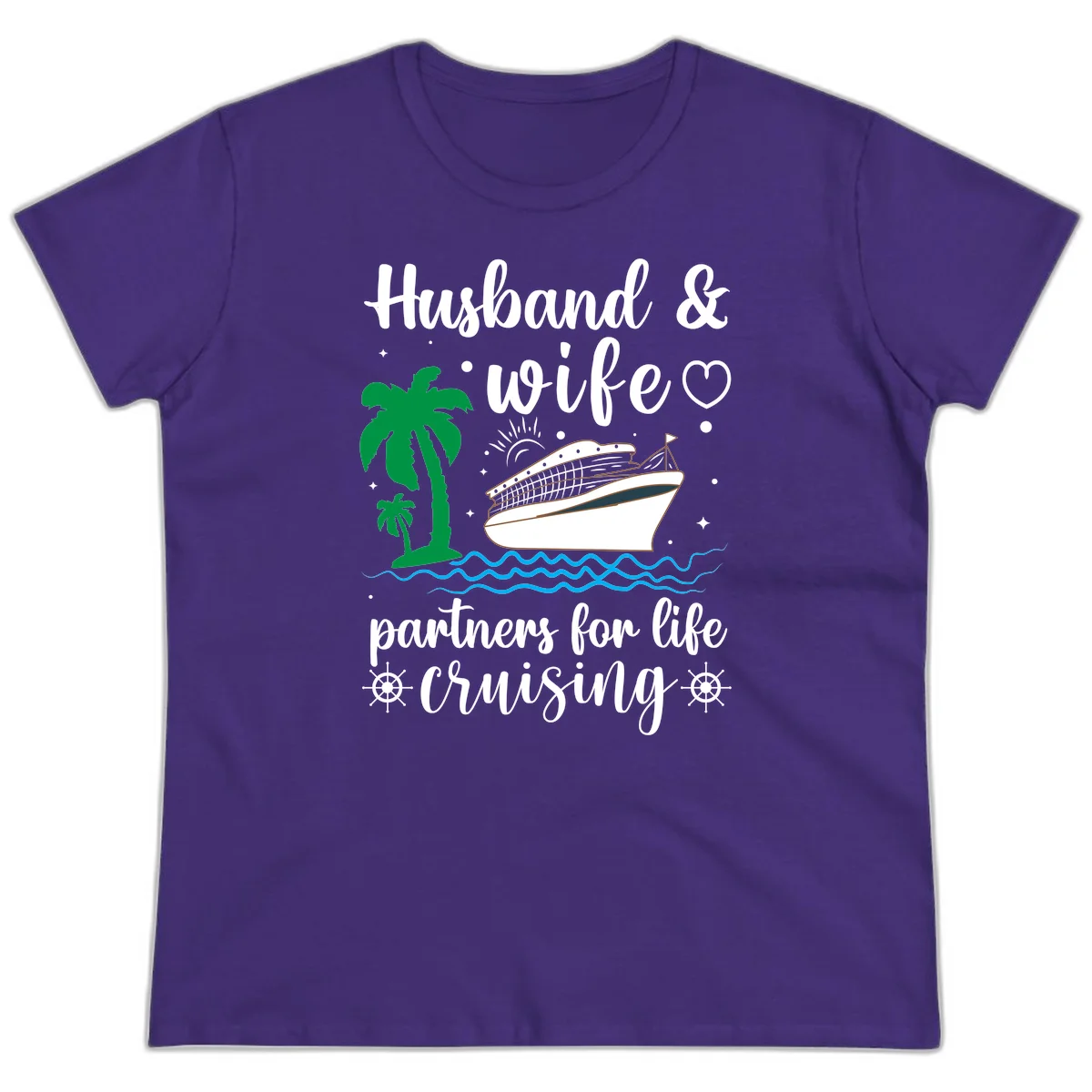 Husband & Wife Partners For Life Cruising Ladies Tee in Purple