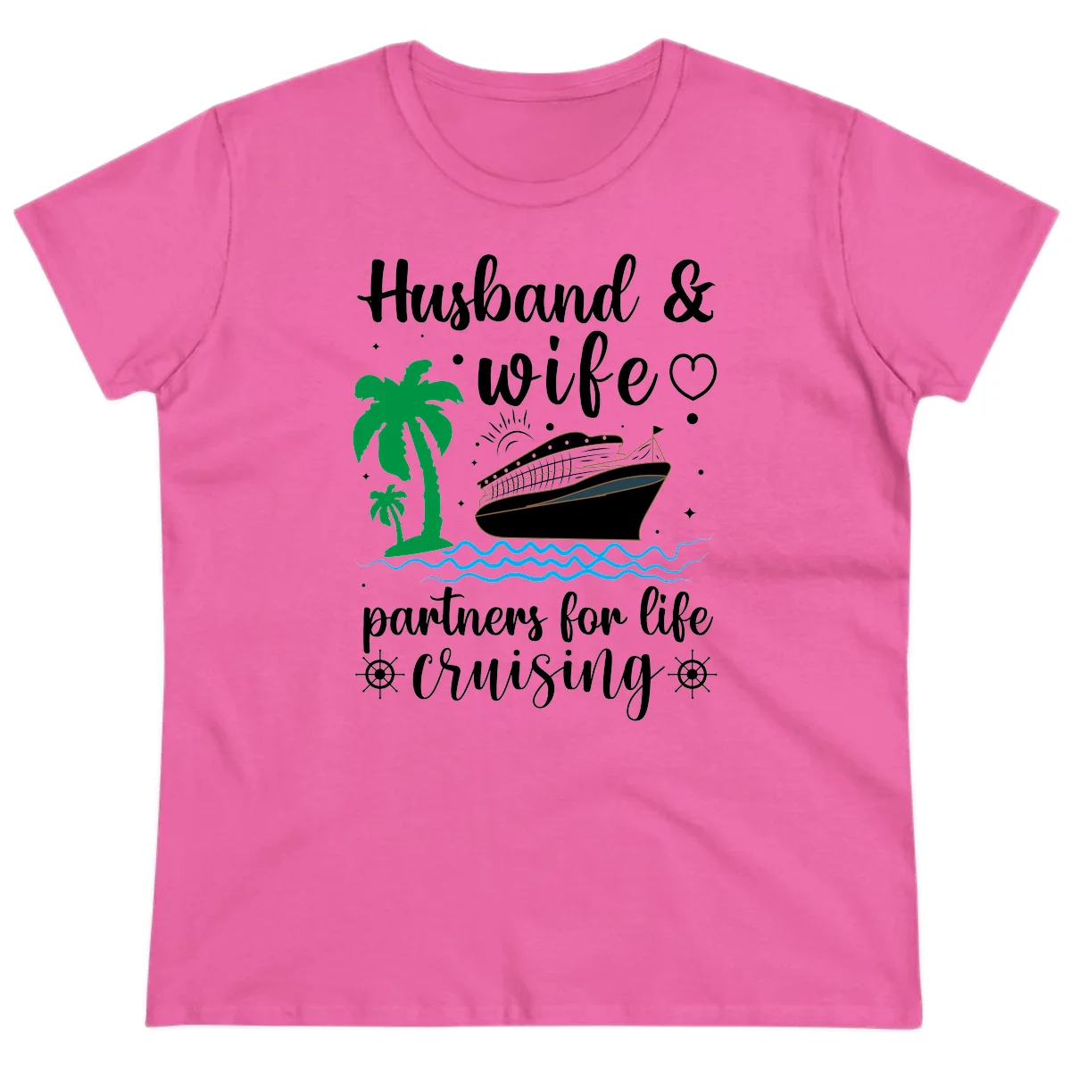 Husband & Wife Partners For Life Cruising Ladies Tee in Azalea
