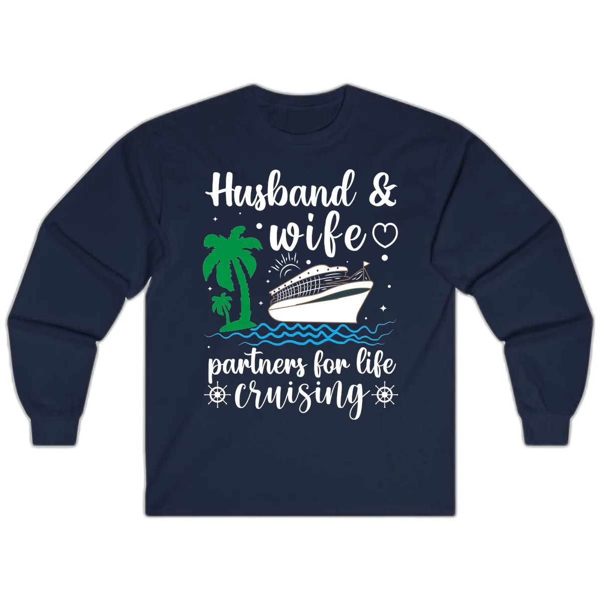 Husband & Wife Partners For Life Cruising Long Sleeve in Navy