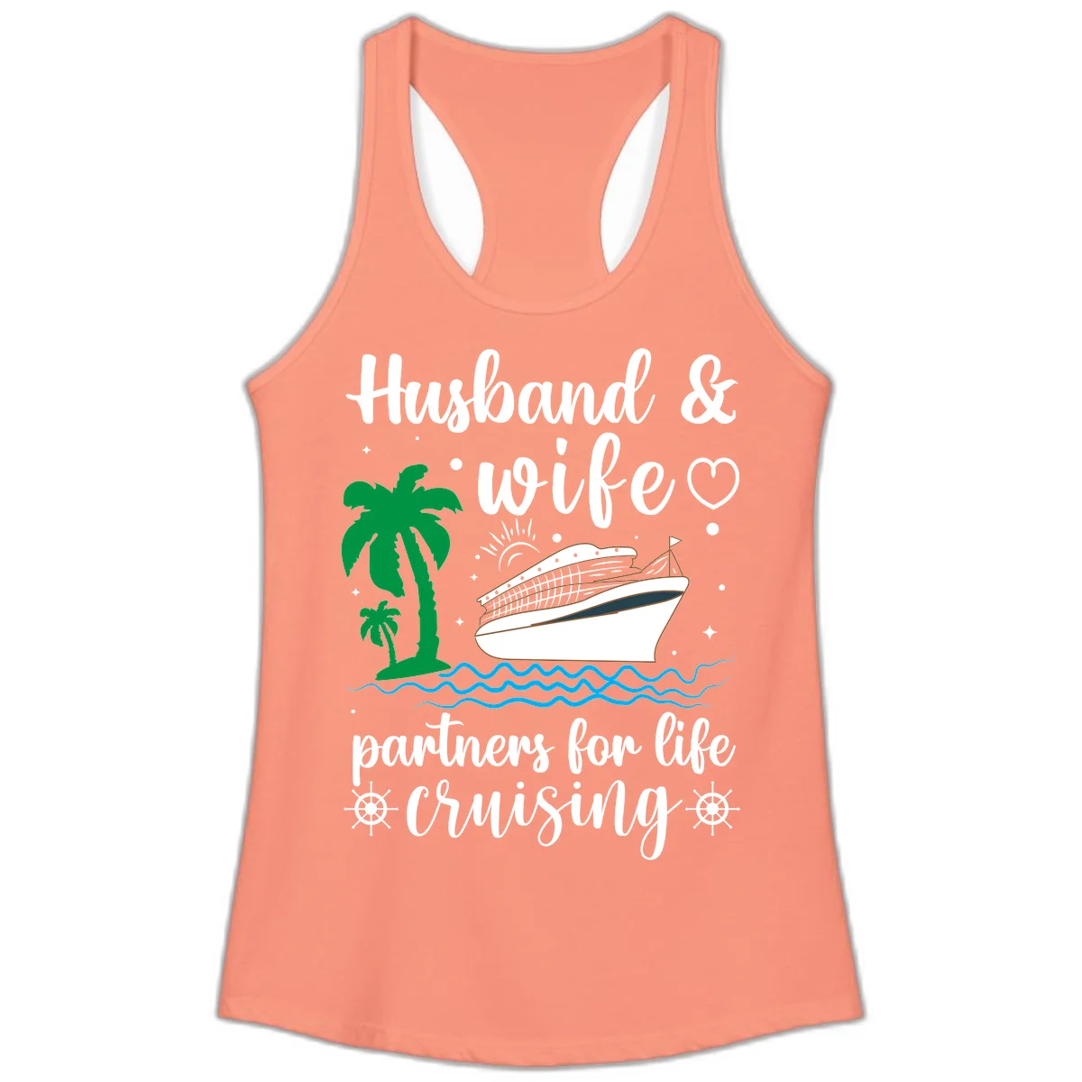 Husband & Wife Partners For Life Cruising Ladies Tank in Solid Light Orange