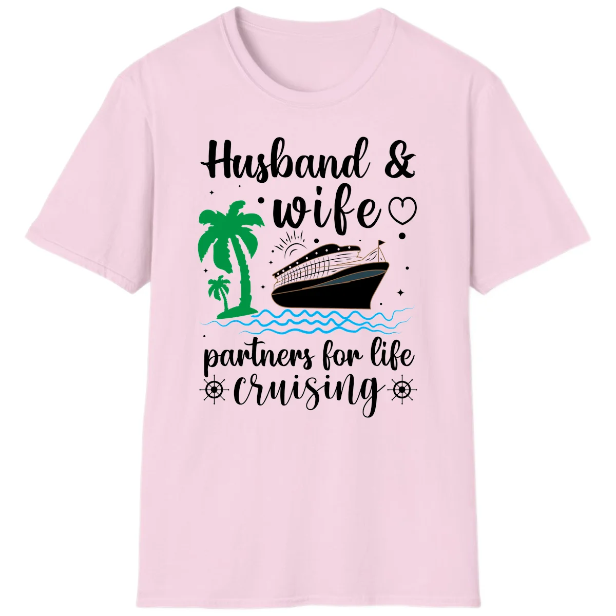 Husband & Wife Partners For Life Cruising T-Shirt in Light Pink