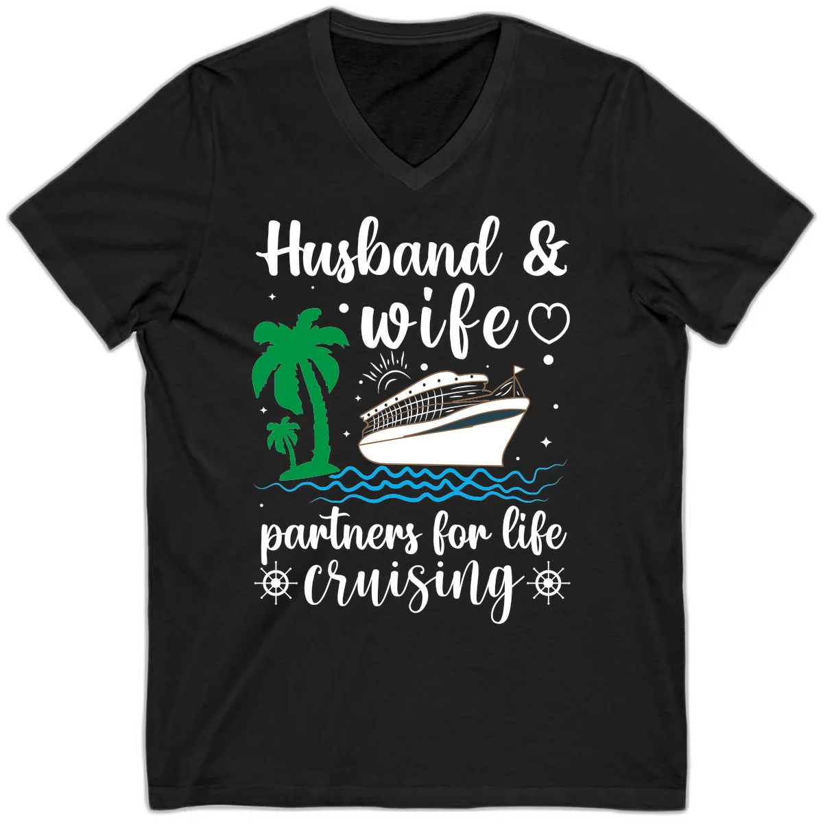 Husband & Wife Partners For Life Cruising V-Neck in Black