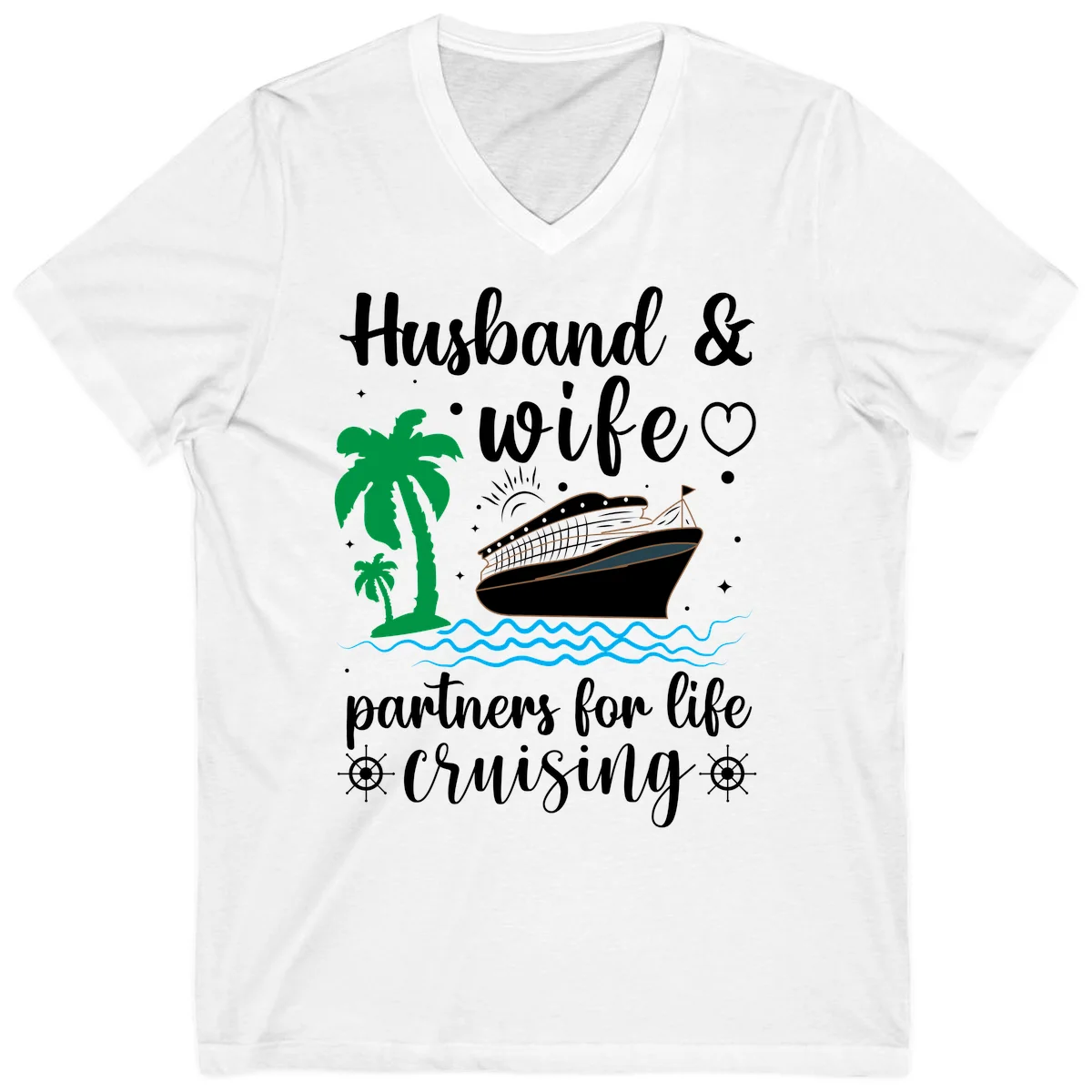 Husband & Wife Partners For Life Cruising V-Neck in White
