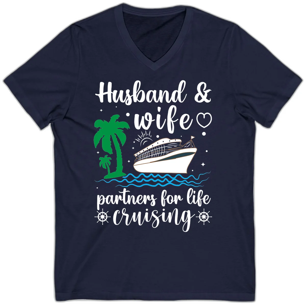 Husband & Wife Partners For Life Cruising V-Neck in Navy